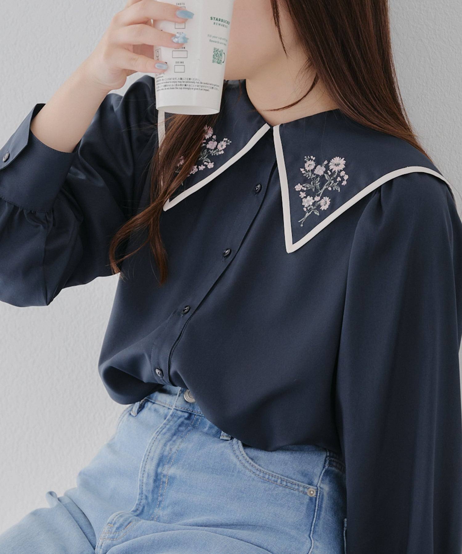 オリーブ デ オリーブ OLIVE des OLIVE 衿刺繍BL