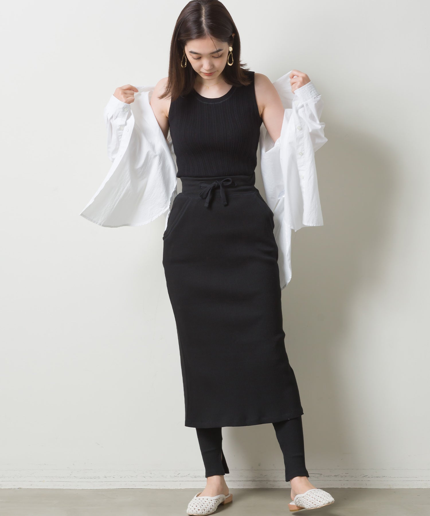 オムネス OMNES 【OMNES】ランダムテレコニット タンクトップ,005-ブラック