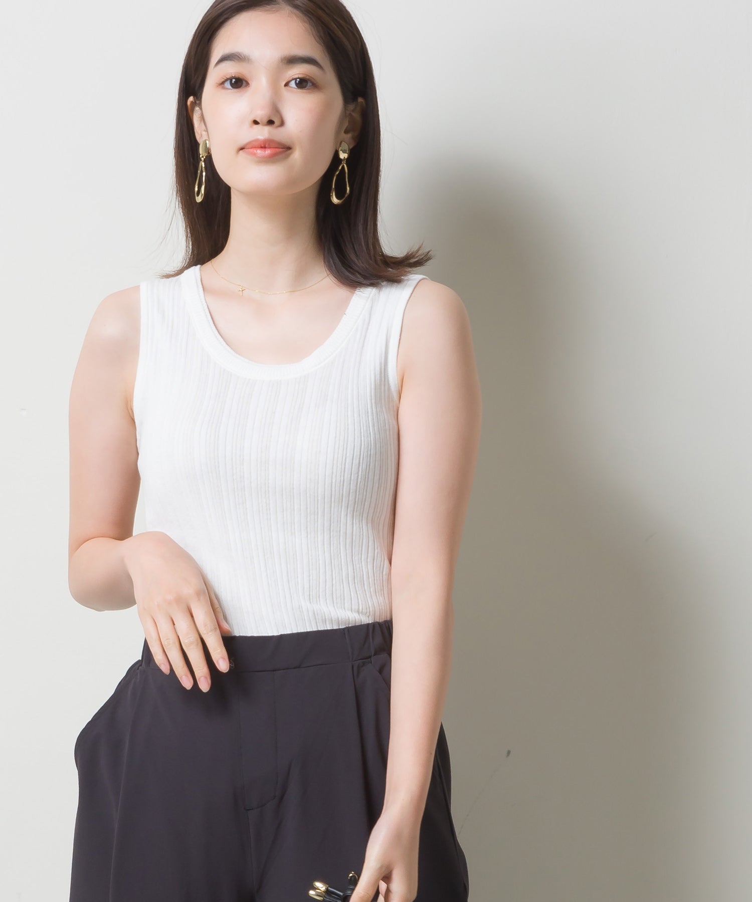 オムネス OMNES 【OMNES】ランダムテレコニット タンクトップ,001-ホワイト