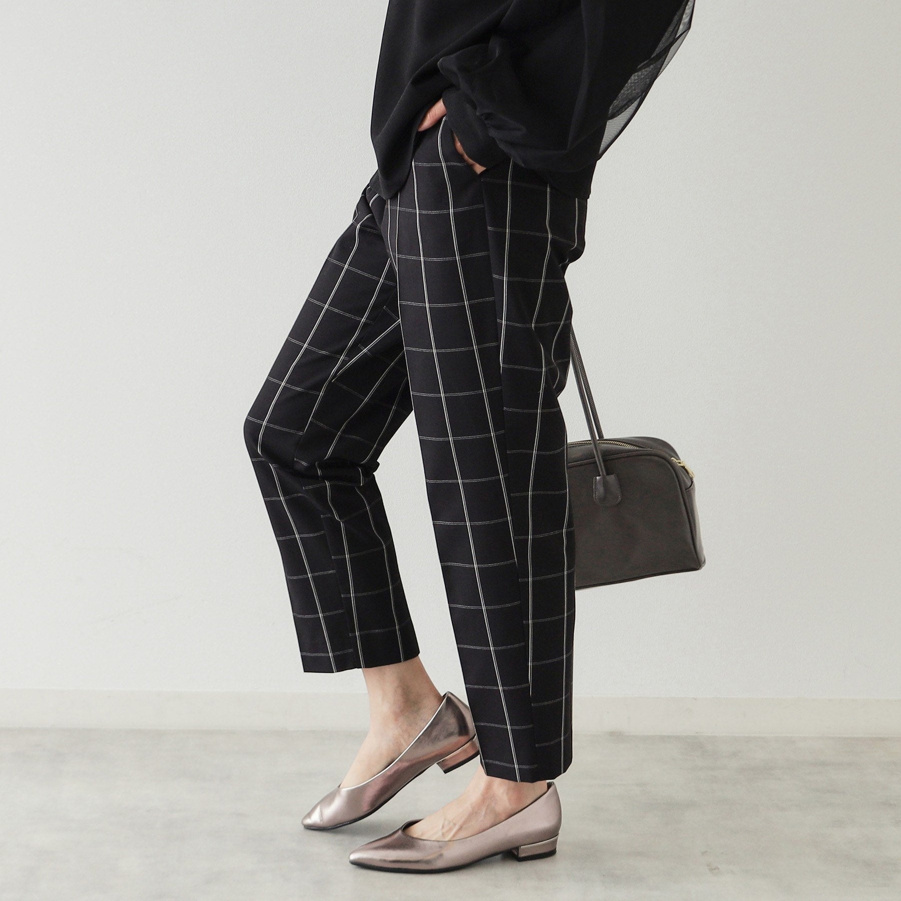 オペーク ドット クリップ OPAQUE.CLIP ウインドペンチェック テーパードパンツ【洗濯機洗い可】 (チャコールグレー(214)) チャコールグレー(214)