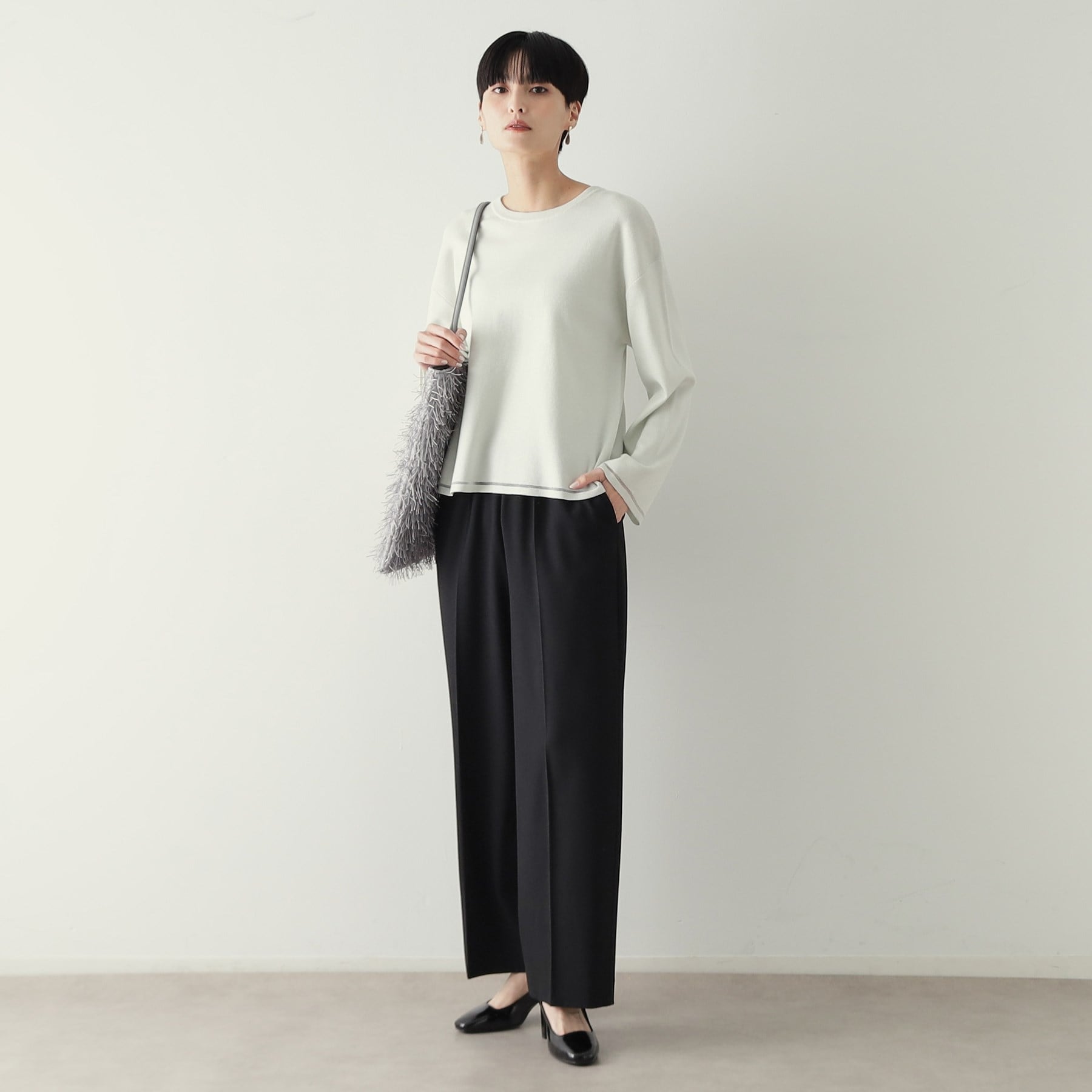 OPAQUE.CLIP OPAQUE.CLIP Melange Stretch Easy Wide Pants 【Machine Washable】