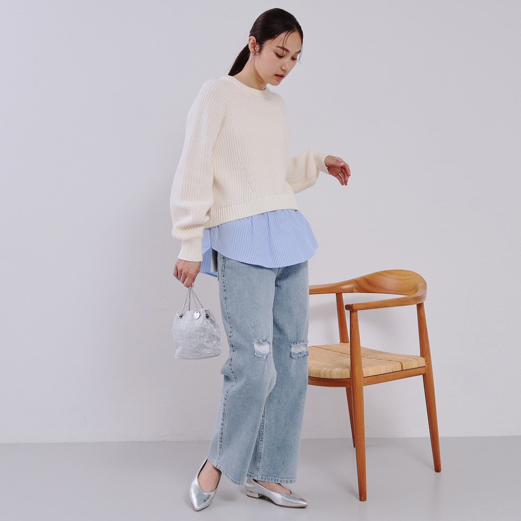 オペーク ドット クリップ OPAQUE.CLIP レイヤード風ドッキングミドルゲージニット【洗濯機洗い可】