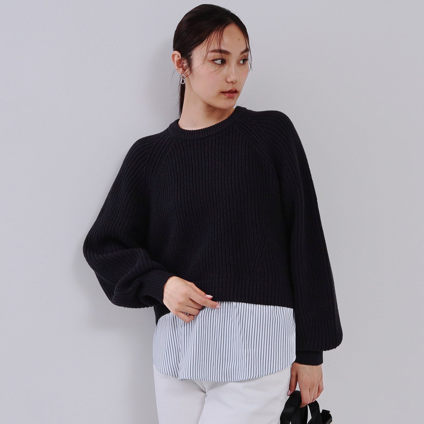 オペーク ドット クリップ OPAQUE.CLIP レイヤード風ドッキングミドルゲージニット【洗濯機洗い可】 (ネイビー(594)) ネイビー(594)