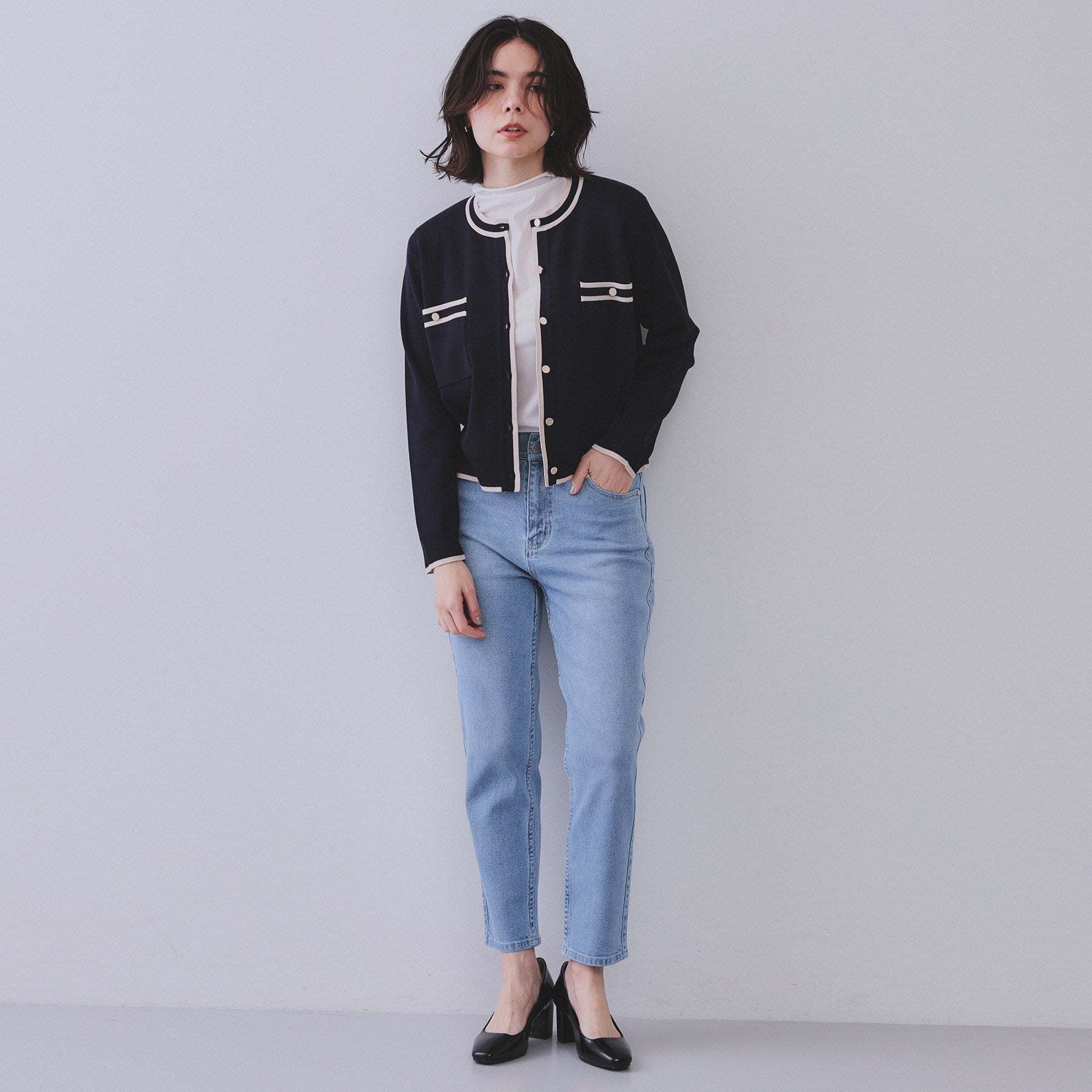 オペーク ドット クリップ OPAQUE.CLIP ストレッチスリムストレートデニム/オーガニックコットン混【洗濯機洗い可】 (ブルー(093)) ブルー(093)