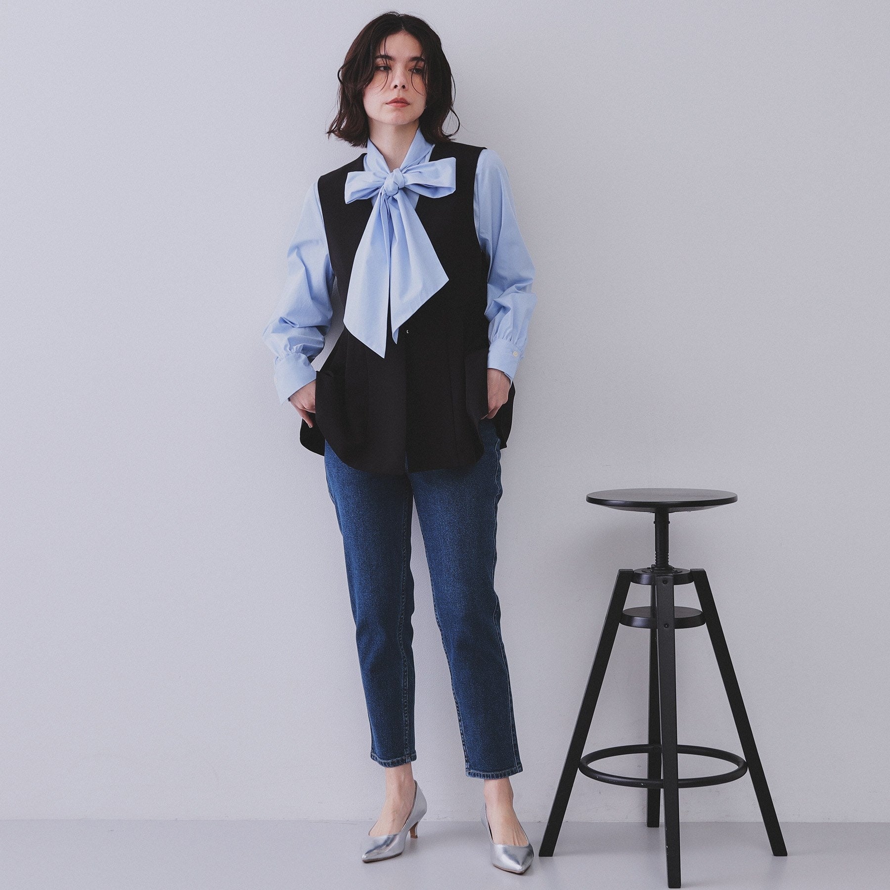 オペーク ドット クリップ OPAQUE.CLIP ストレッチスリムストレートデニム/オーガニックコットン混【洗濯機洗い可】 (ブルー(093)) ブルー(093)