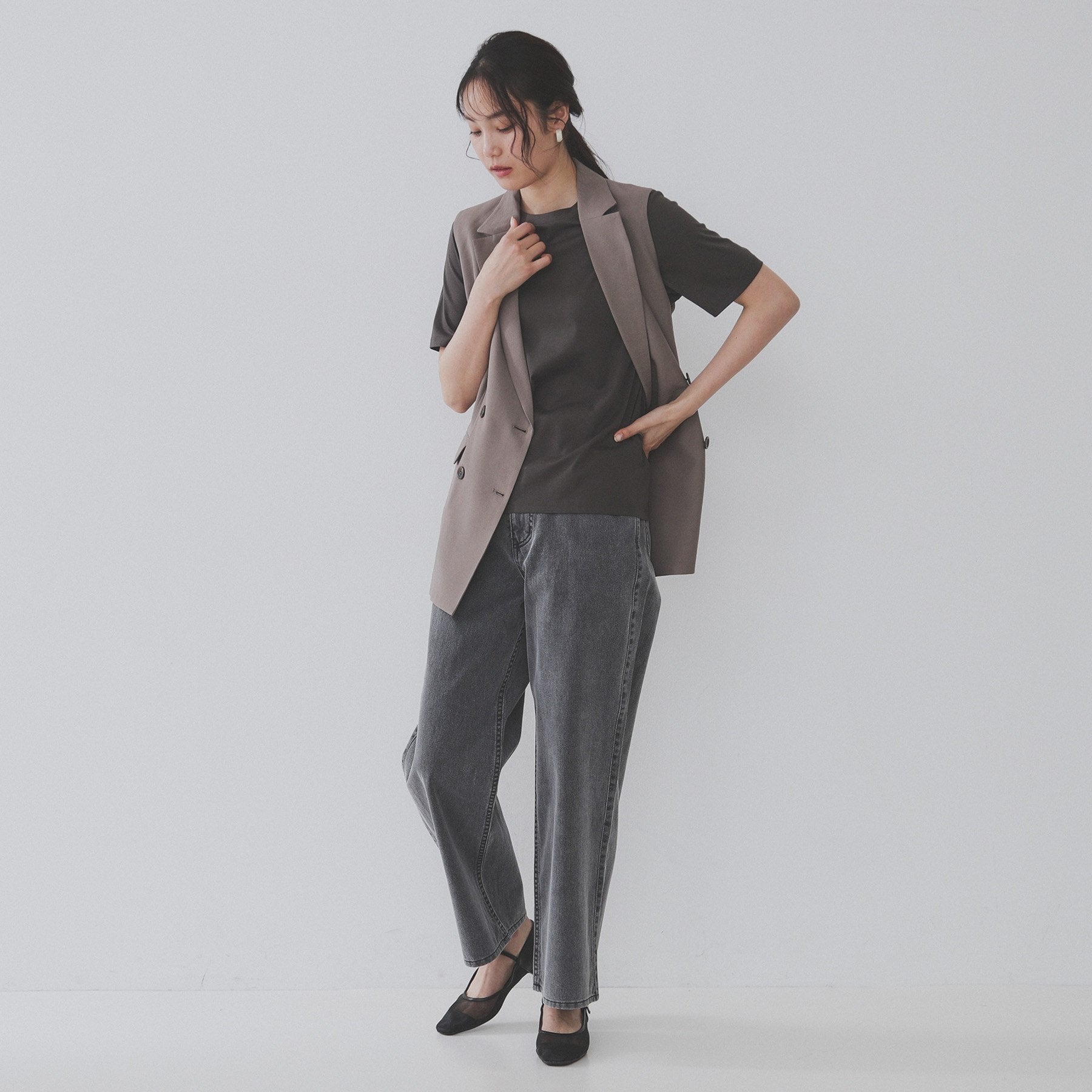 オペーク ドット クリップ OPAQUE.CLIP 《5color》ベーシックTシャツ【接触冷感/洗濯機洗い可】 (チャコールグレー(014)) チャコールグレー(014)