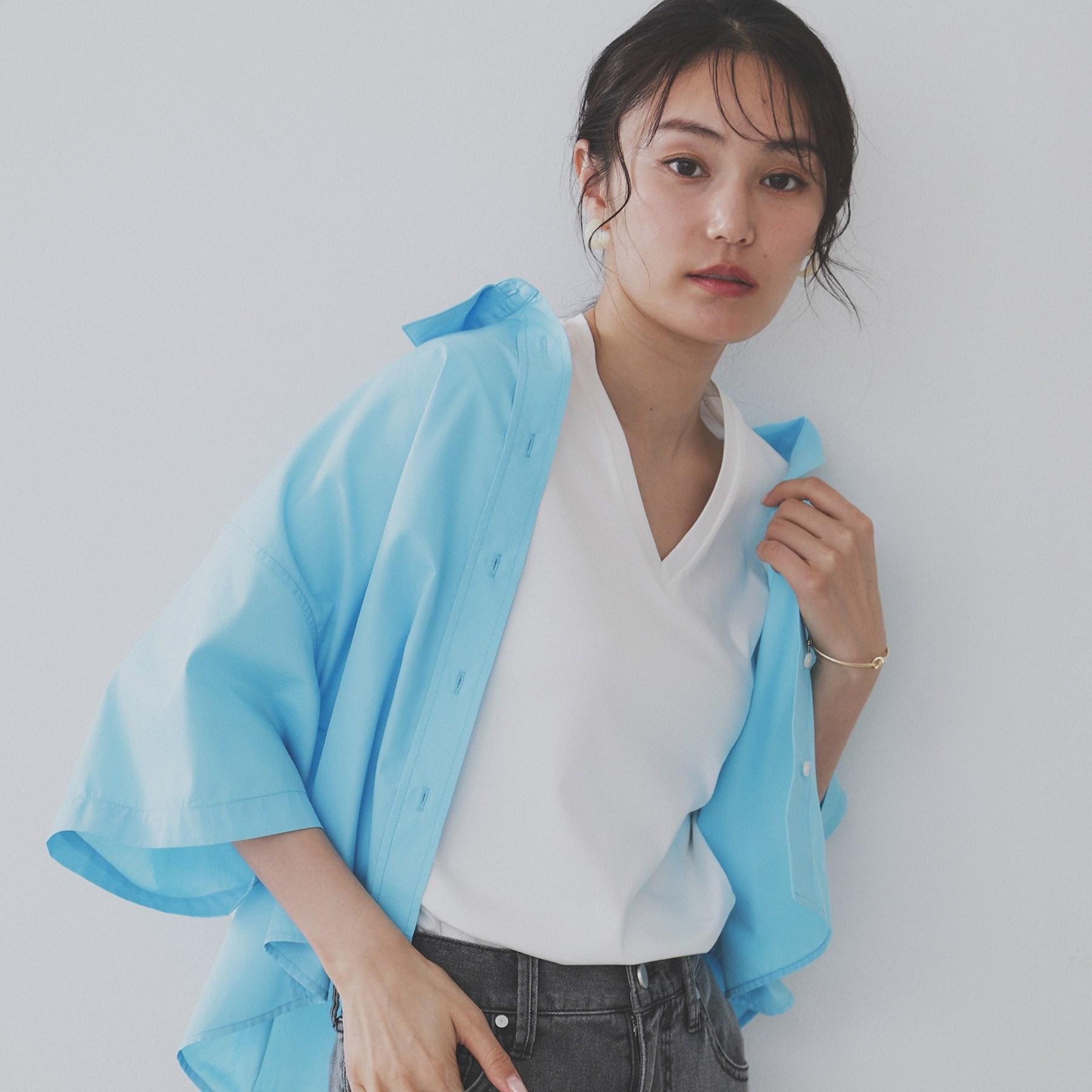 オペーク ドット クリップ OPAQUE.CLIP 《5color》VネックベーシックTシャツ【接触冷感/洗濯機洗い可】 (ブラック(019)) ブラック(019)