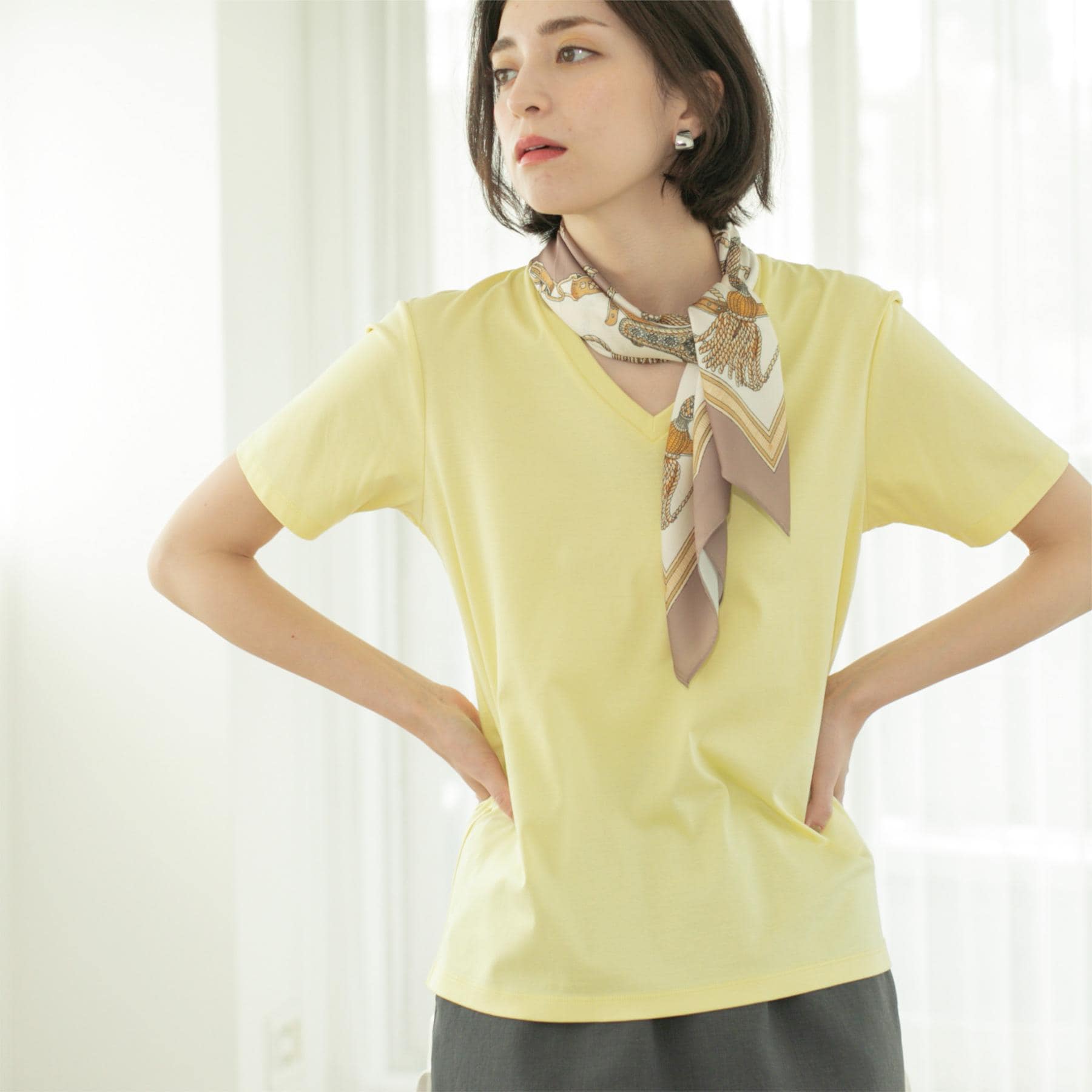 オペーク ドット クリップ OPAQUE.CLIP 《5color》VネックベーシックTシャツ【接触冷感/洗濯機洗い可】 (ライトイエロー(830)) ライトイエロー(830)