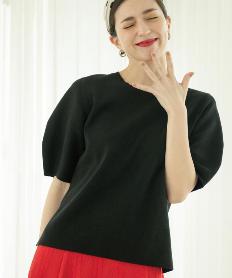 オペーク ドット クリップ OPAQUE.CLIP カーブスリーブニット【洗濯機洗い可/UVケア/抗ピル】 (ブラック(019)) ブラック(019)