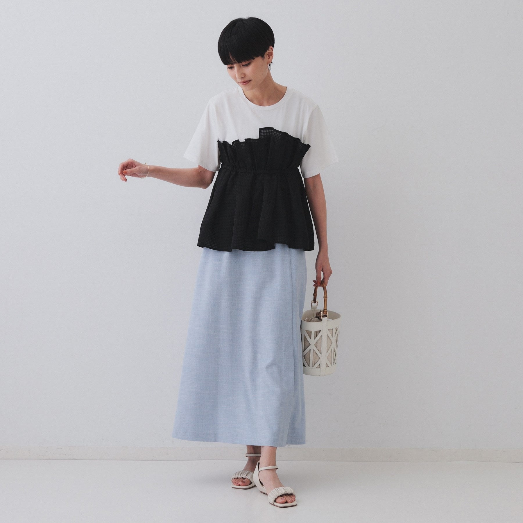 オペーク ドット クリップ OPAQUE.CLIP メランジナローフレアスカート/セットアップ対応可【洗濯機洗い可】 (ブルー(091)) ブルー(091)