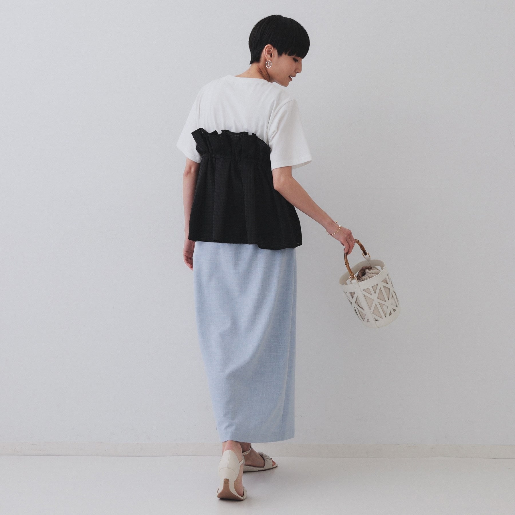 オペーク ドット クリップ OPAQUE.CLIP メランジナローフレアスカート/セットアップ対応可【洗濯機洗い可】 (ブルー(091)) ブルー(091)