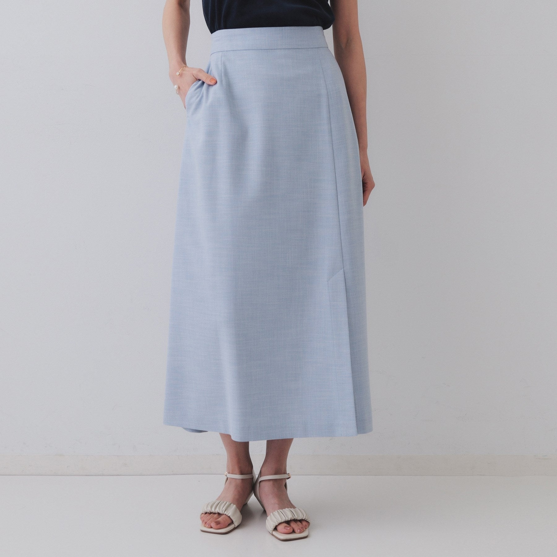 オペーク ドット クリップ OPAQUE.CLIP メランジナローフレアスカート/セットアップ対応可【洗濯機洗い可】 (ブルー(091)) ブルー(091)