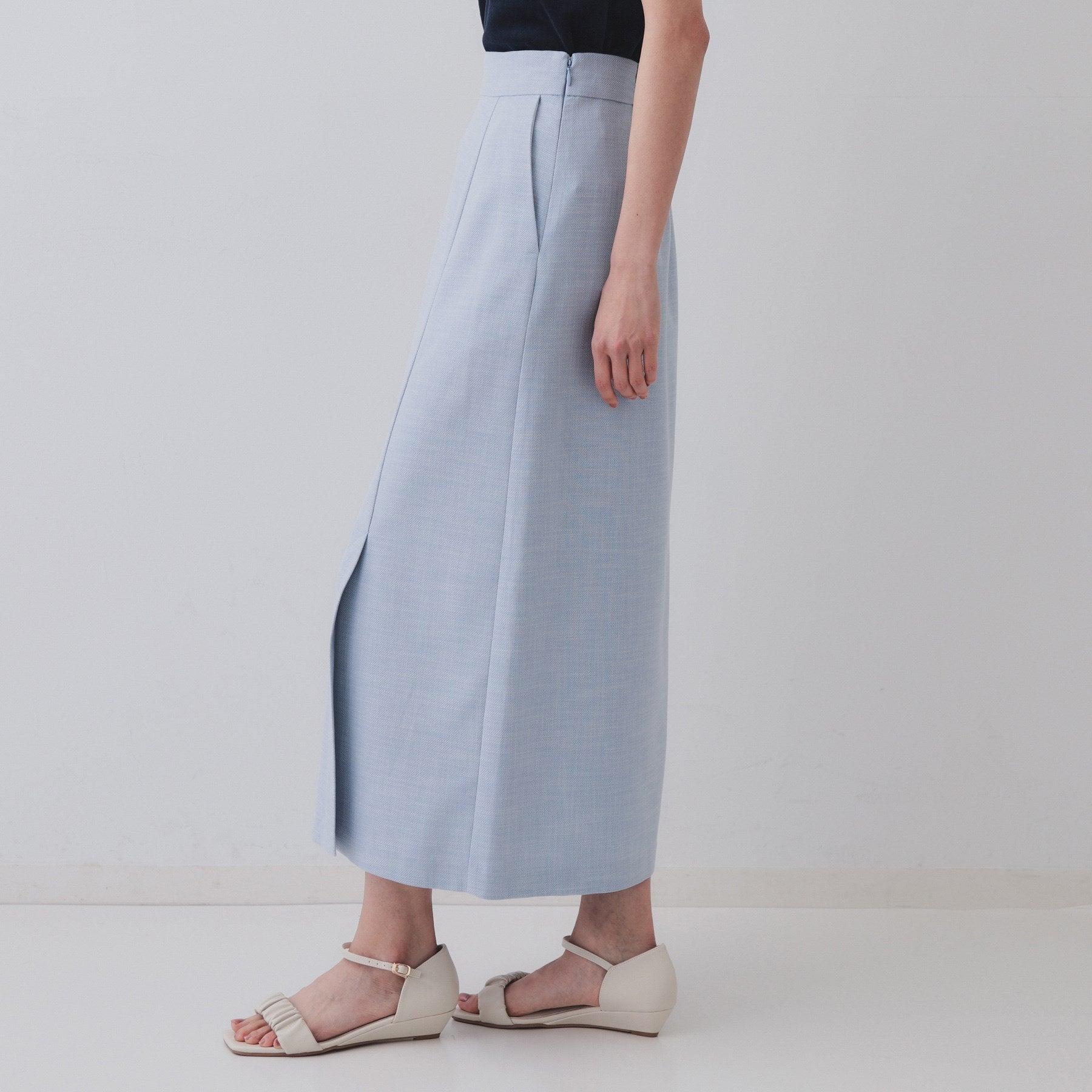 オペーク ドット クリップ OPAQUE.CLIP メランジナローフレアスカート/セットアップ対応可【洗濯機洗い可】 (ブルー(091)) ブルー(091)