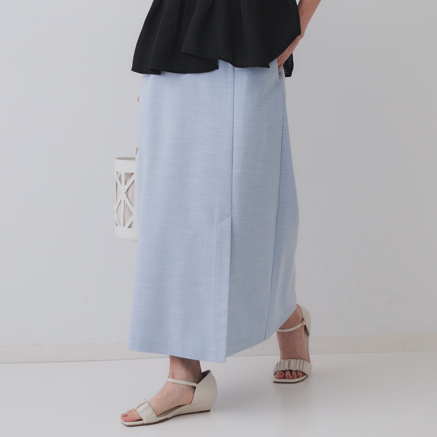 オペーク ドット クリップ OPAQUE.CLIP メランジナローフレアスカート/セットアップ対応可【洗濯機洗い可】 (ブルー(091)) ブルー(091)