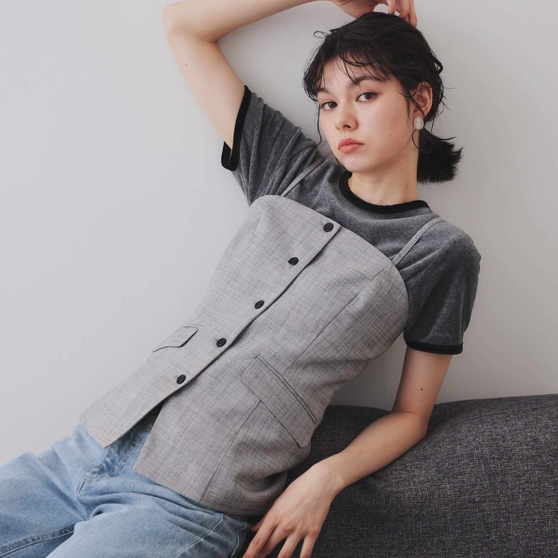 オペーク ドット クリップ OPAQUE.CLIP メランジビスチェ風ジレ/セットアップ対応可【洗濯機洗い可】 (グレー(012)) グレー(012)