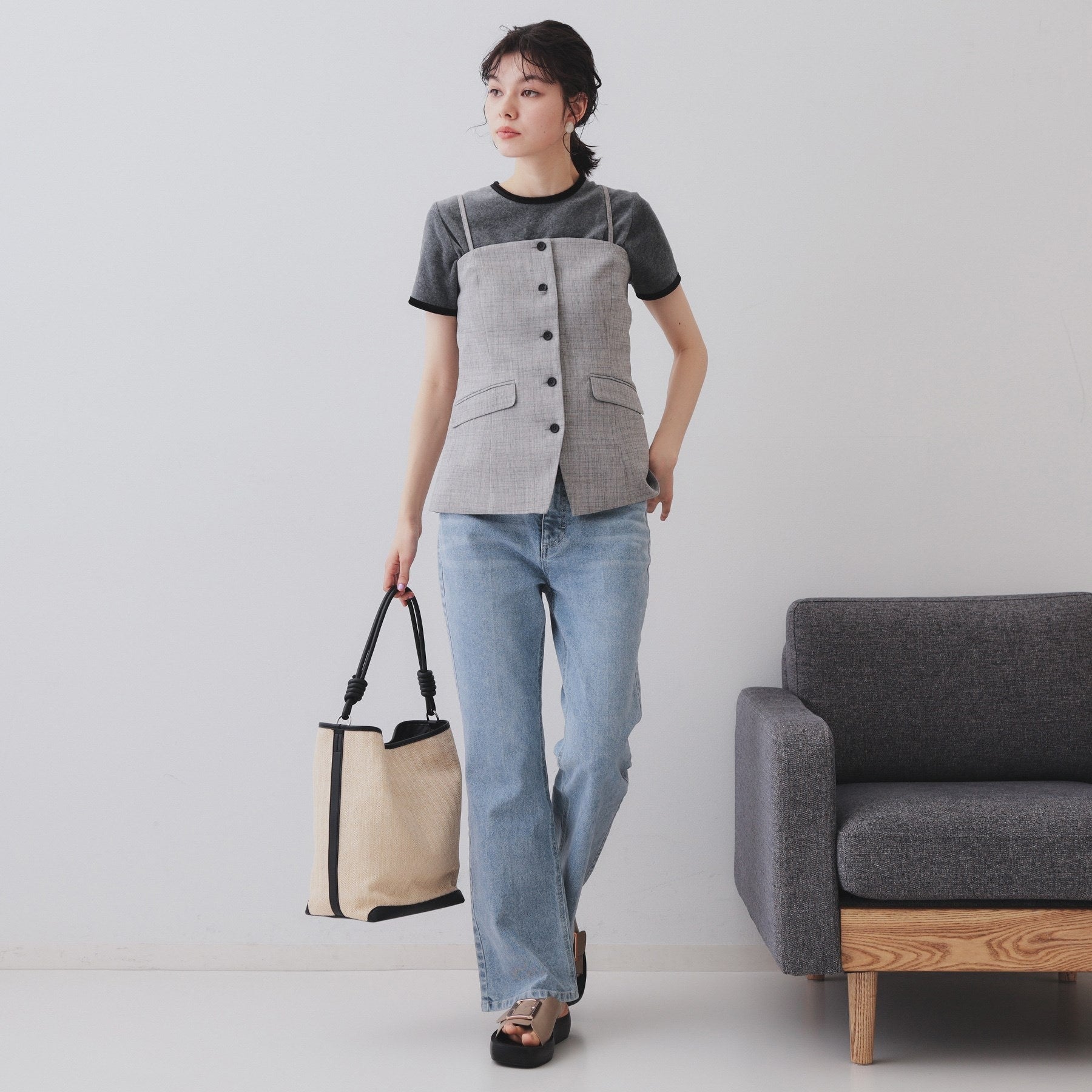 オペーク ドット クリップ OPAQUE.CLIP メランジビスチェ風ジレ/セットアップ対応可【洗濯機洗い可】 (グレー(012)) グレー(012)