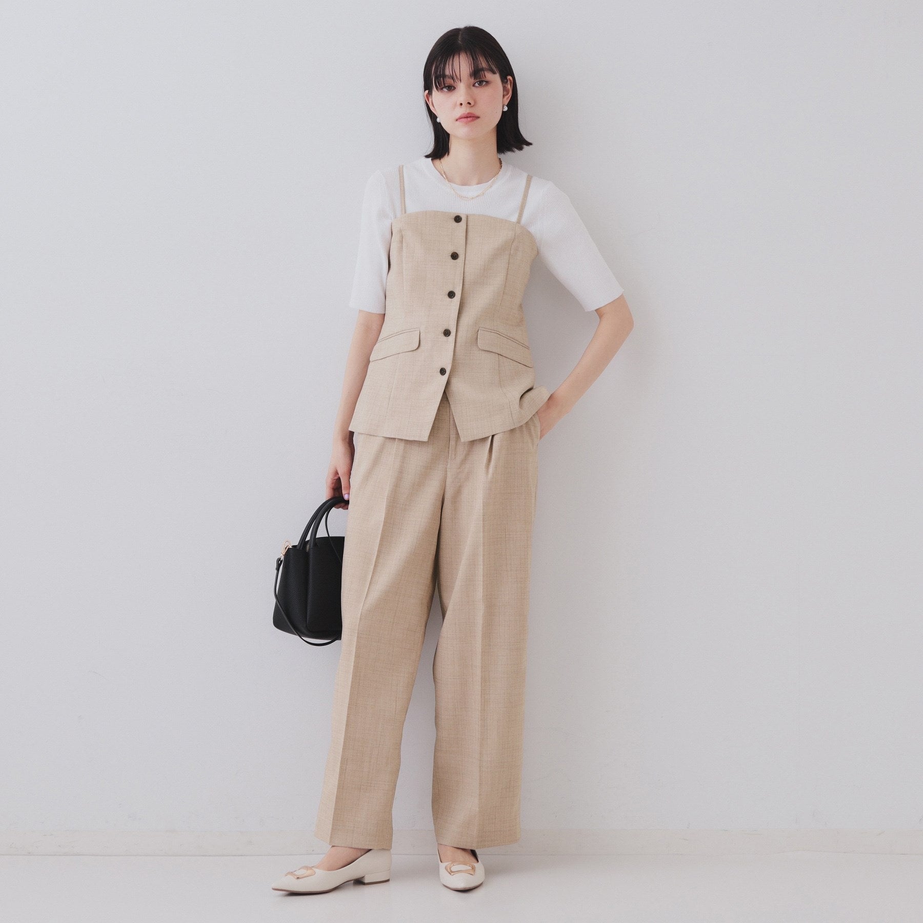 オペーク ドット クリップ OPAQUE.CLIP メランジビスチェ風ジレ/セットアップ対応可【洗濯機洗い可】 (グレー(012)) グレー(012)