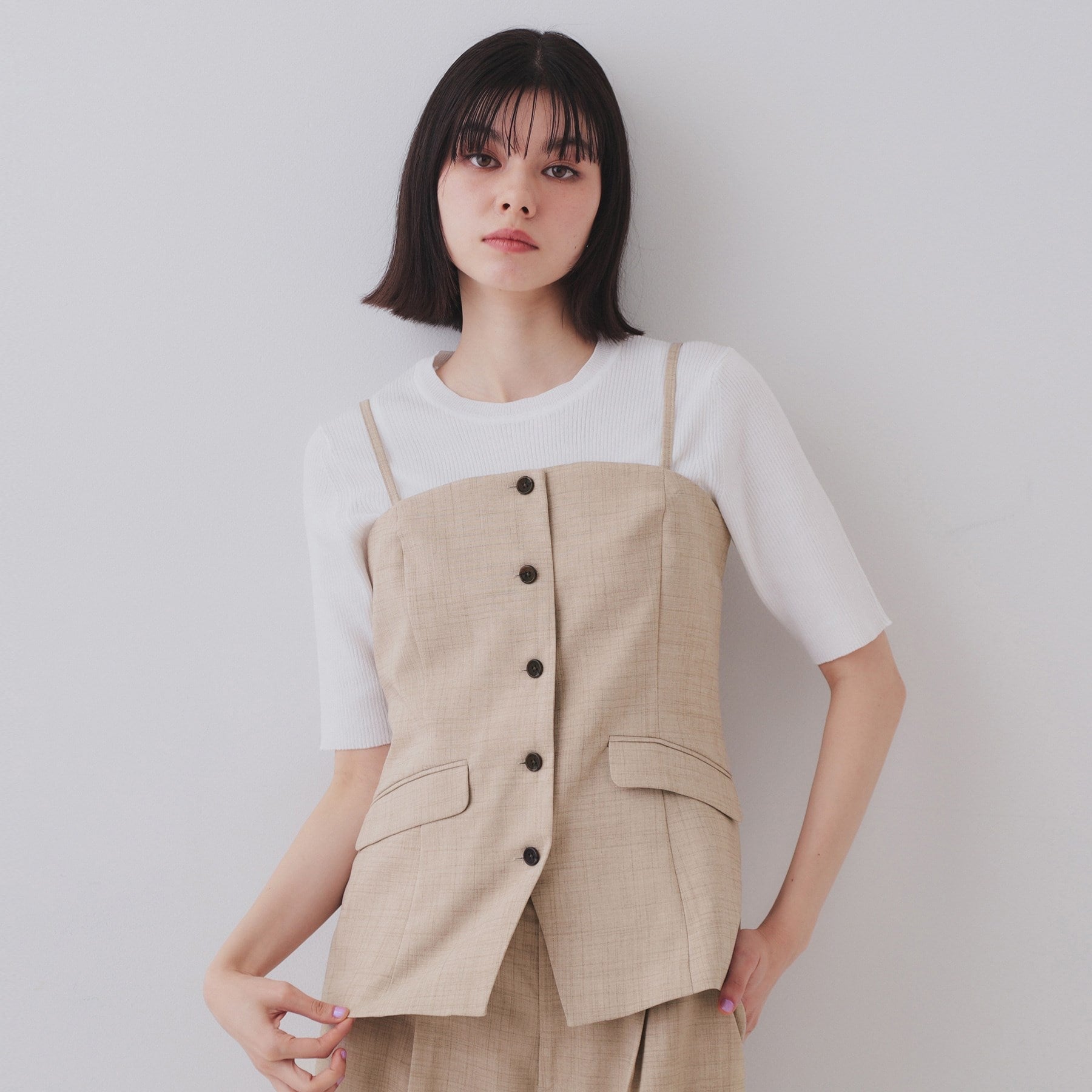 オペーク ドット クリップ OPAQUE.CLIP メランジビスチェ風ジレ/セットアップ対応可【洗濯機洗い可】 (グレー(012)) グレー(012)