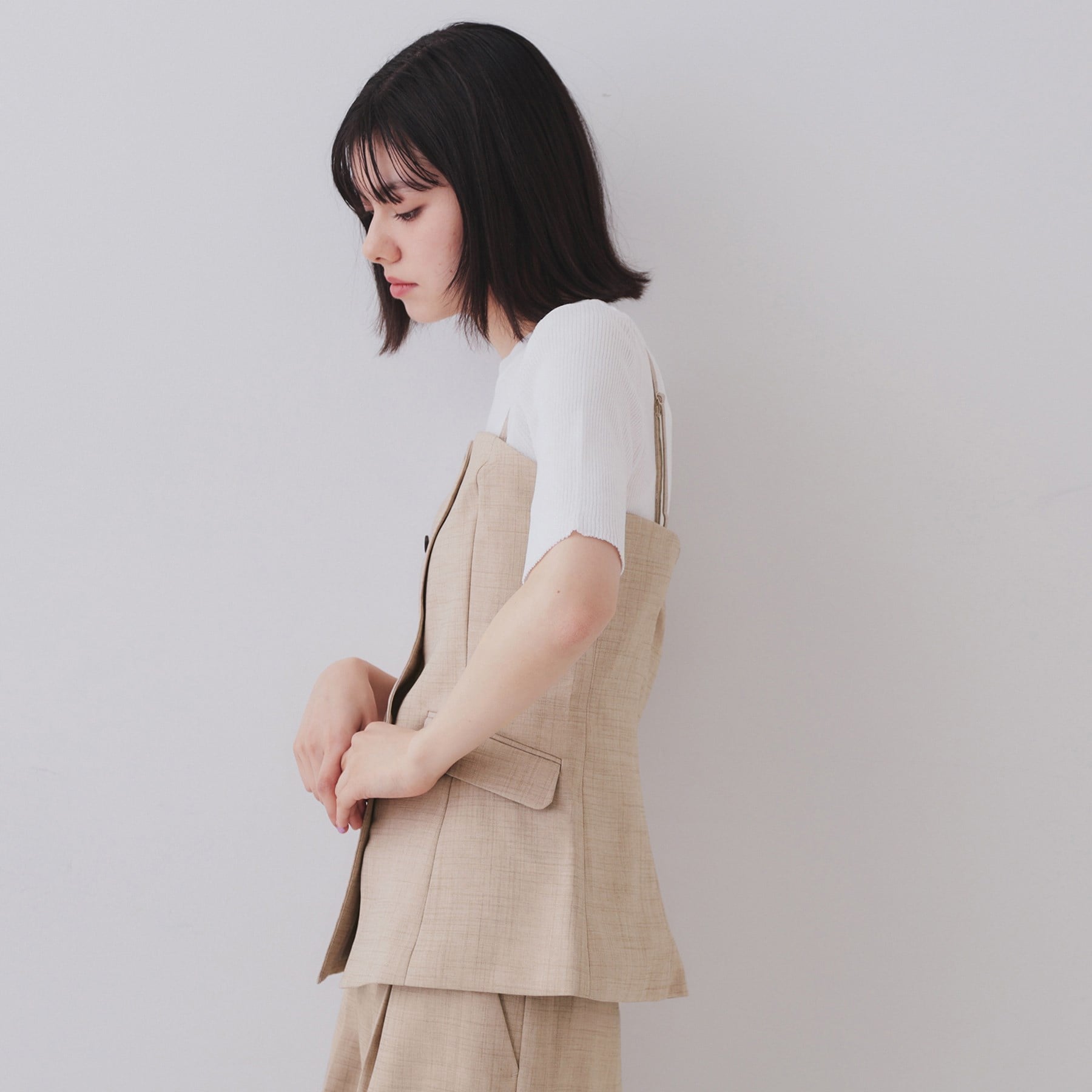 オペーク ドット クリップ OPAQUE.CLIP メランジビスチェ風ジレ/セットアップ対応可【洗濯機洗い可】 (グレー(012)) グレー(012)