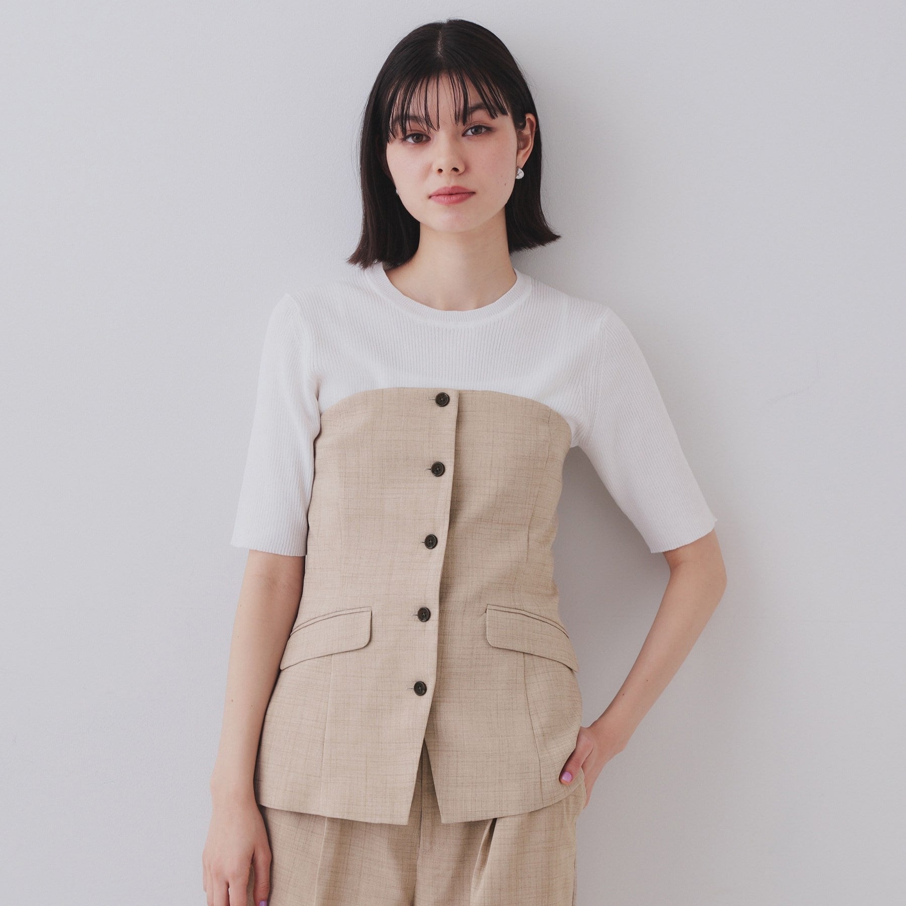 オペーク ドット クリップ OPAQUE.CLIP メランジビスチェ風ジレ/セットアップ対応可【洗濯機洗い可】 (グレー(012)) グレー(012)