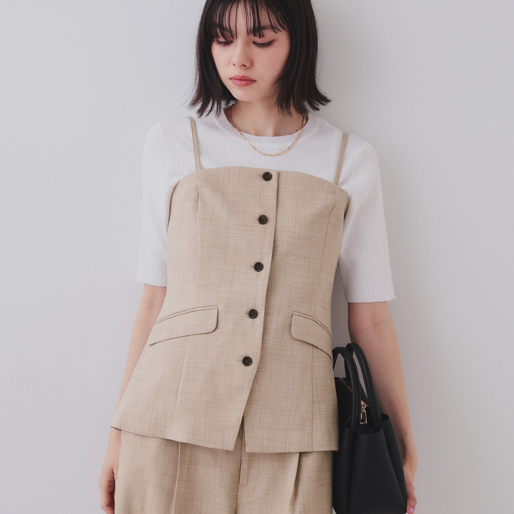 オペーク ドット クリップ OPAQUE.CLIP メランジビスチェ風ジレ/セットアップ対応可【洗濯機洗い可】 (グレー(012)) グレー(012)