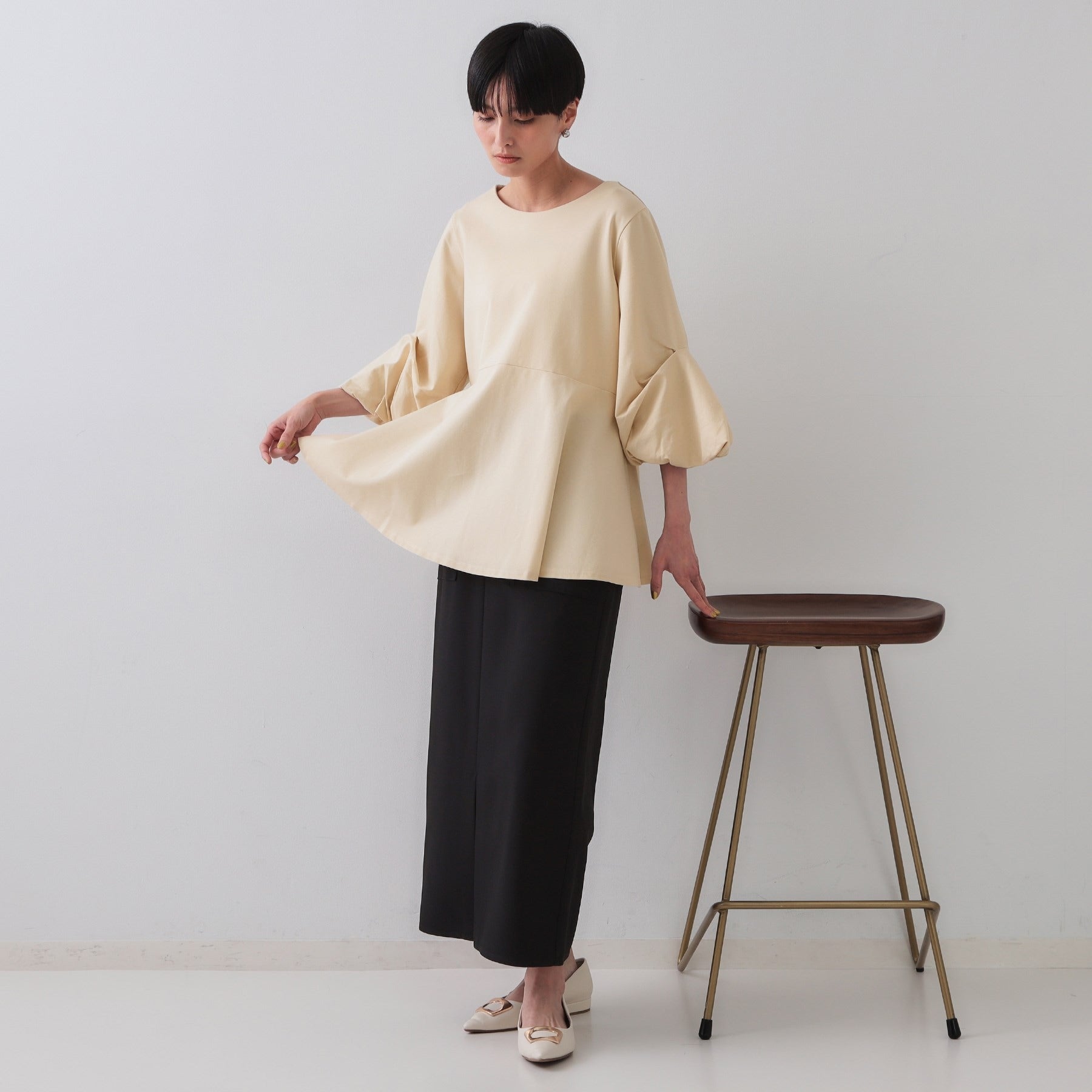 オペーク ドット クリップ OPAQUE.CLIP タックスリーブペプラムトップス【洗濯機洗い可】 (ホワイト(001)) ホワイト(001)