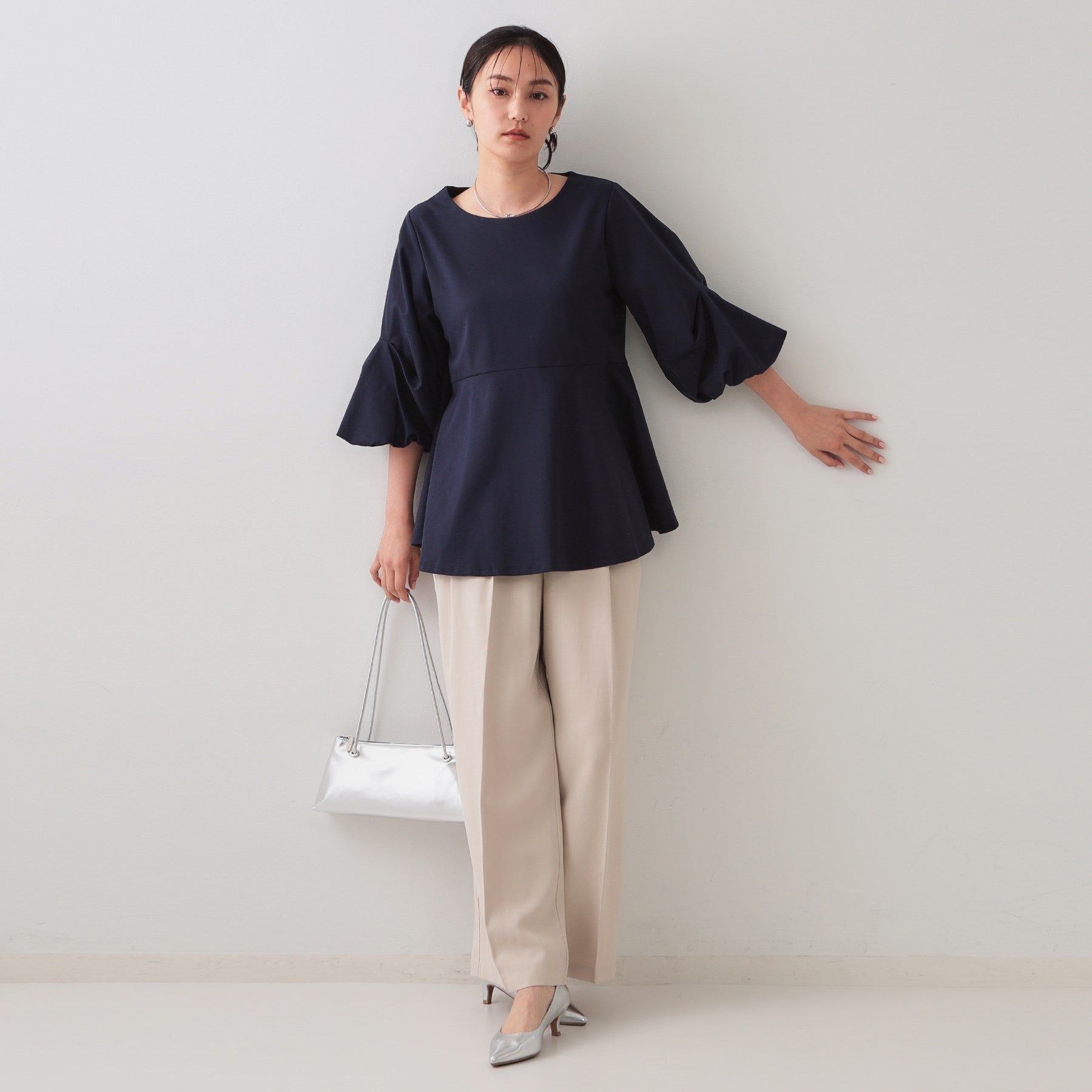 オペーク ドット クリップ OPAQUE.CLIP タックスリーブペプラムトップス【洗濯機洗い可】 (ホワイト(001)) ホワイト(001)