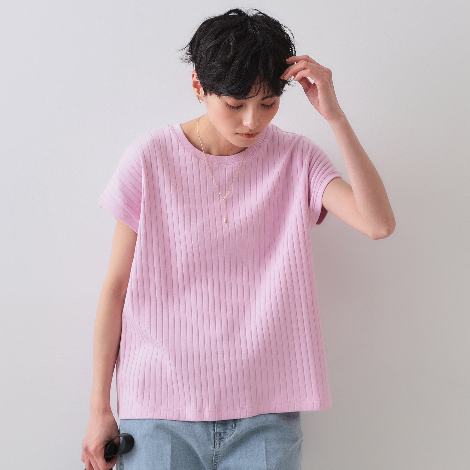オペーク ドット クリップ OPAQUE.CLIP ワイドリブフレンチTシャツ (ピンク(071)) ピンク(071)