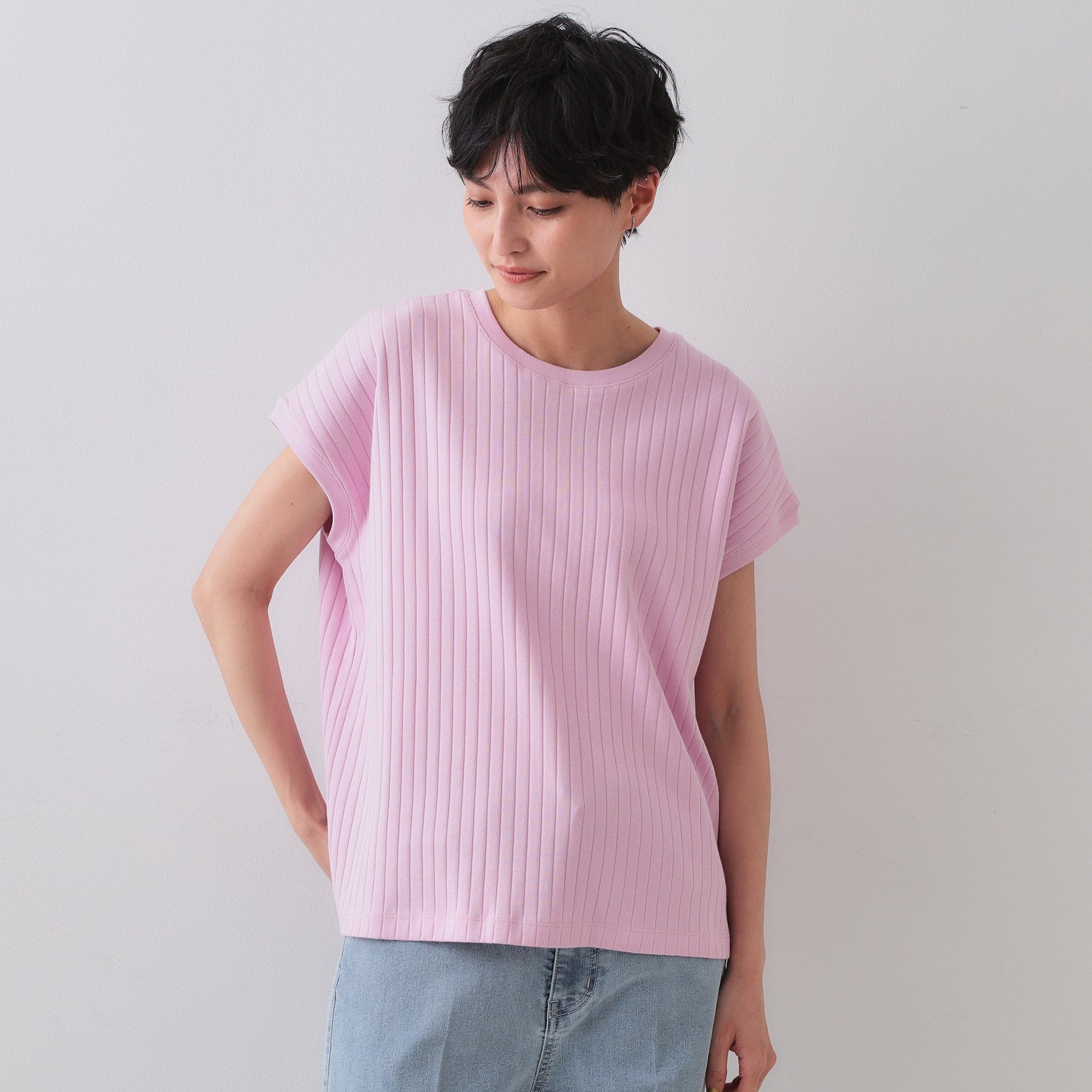 オペーク ドット クリップ OPAQUE.CLIP ワイドリブフレンチTシャツ (ピンク(071)) ピンク(071)