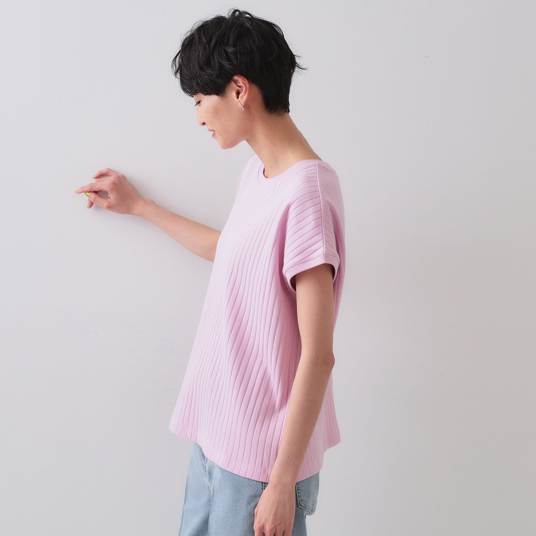 オペーク ドット クリップ OPAQUE.CLIP ワイドリブフレンチTシャツ (ピンク(071)) ピンク(071)