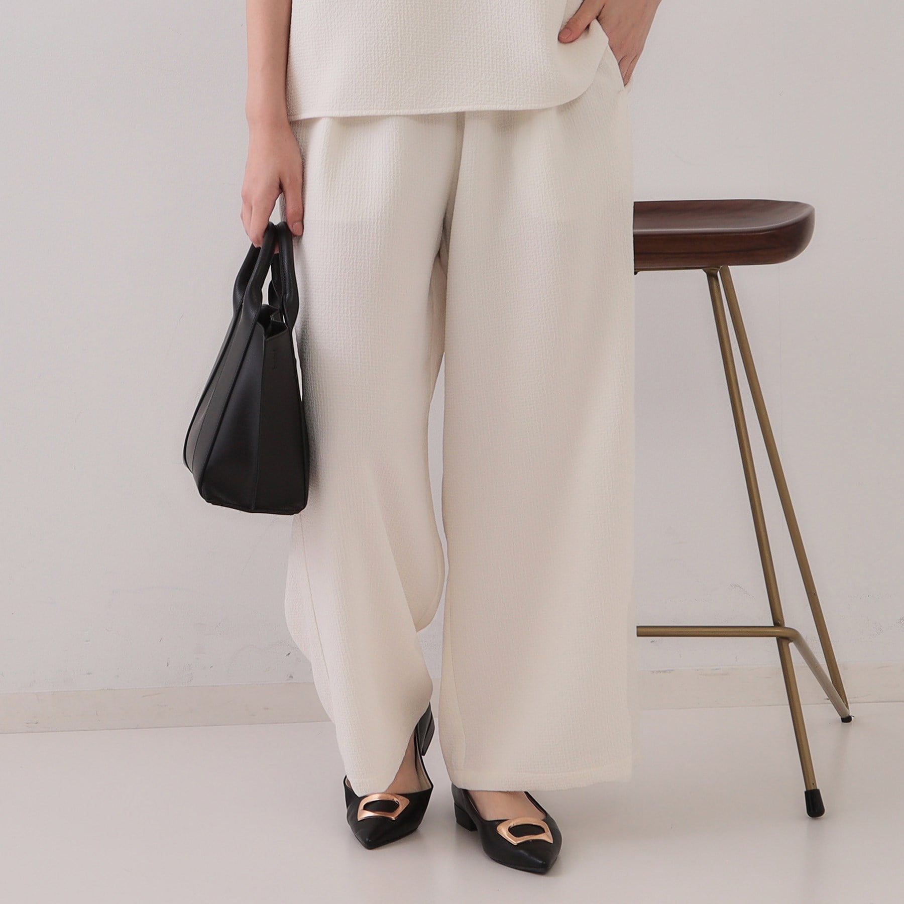 オペーク ドット クリップ OPAQUE.CLIP ストレッチジャカードイージーワイドパンツ/セットアップ対応可【洗濯機洗い可】 (オフホワイト(003)) オフホワイト(003)