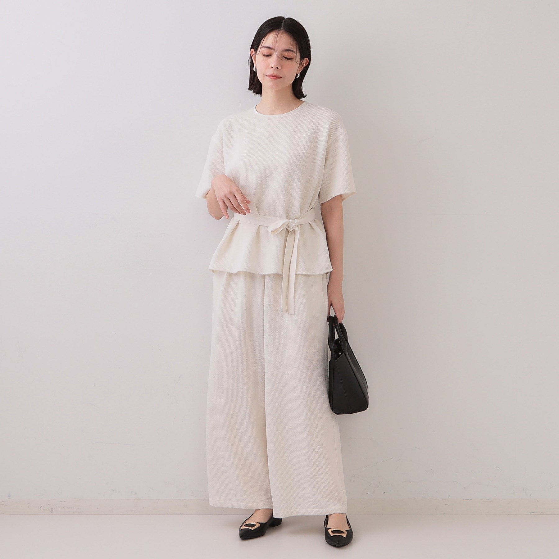 オペーク ドット クリップ OPAQUE.CLIP ストレッチジャカードイージーワイドパンツ/セットアップ対応可【洗濯機洗い可】 (オフホワイト(003)) オフホワイト(003)