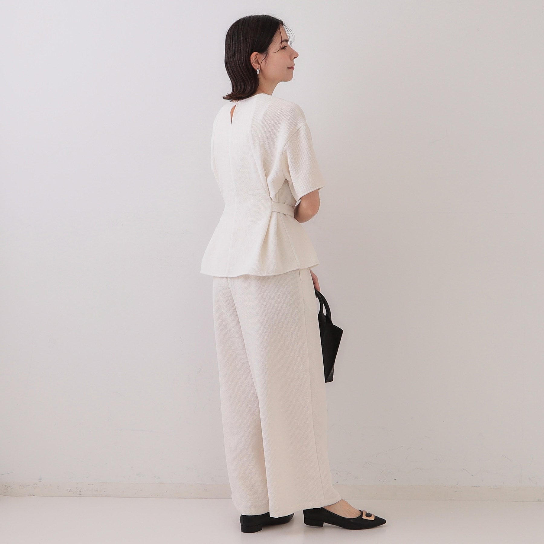 オペーク ドット クリップ OPAQUE.CLIP ストレッチジャカードイージーワイドパンツ/セットアップ対応可【洗濯機洗い可】 (オフホワイト(003)) オフホワイト(003)