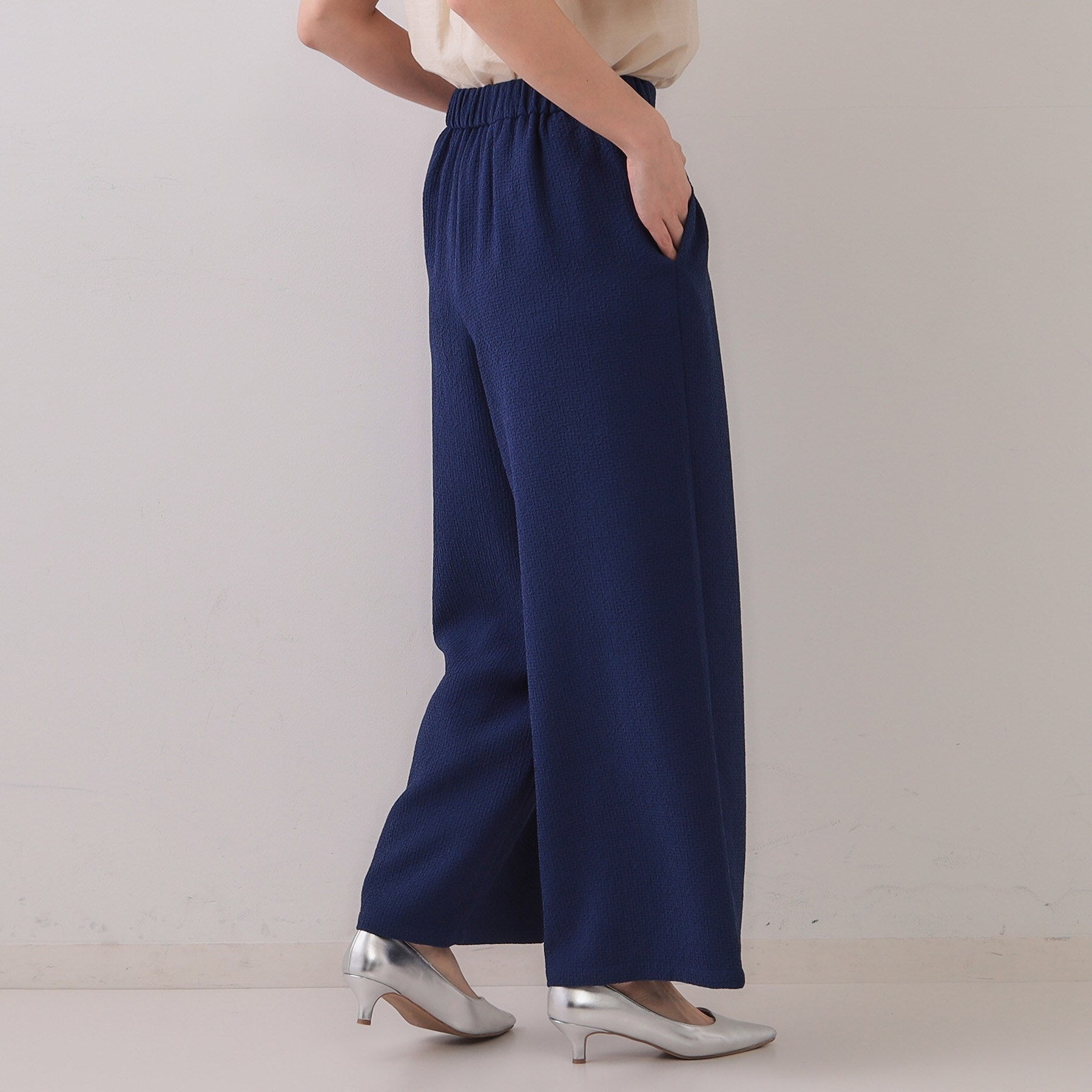 オペーク ドット クリップ OPAQUE.CLIP ストレッチジャカードイージーワイドパンツ/セットアップ対応可【洗濯機洗い可】 (オフホワイト(003)) オフホワイト(003)