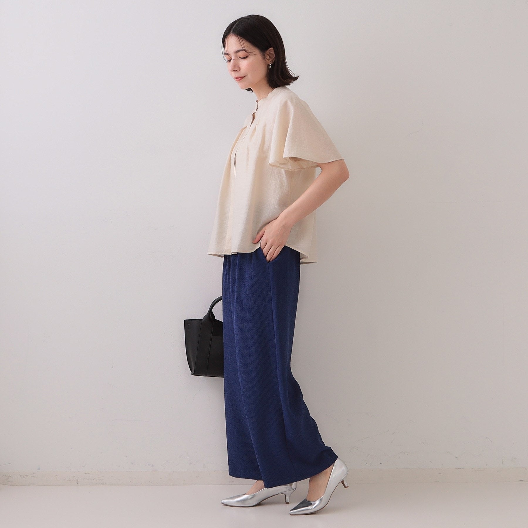 オペーク ドット クリップ OPAQUE.CLIP ストレッチジャカードイージーワイドパンツ/セットアップ対応可【洗濯機洗い可】 (オフホワイト(003)) オフホワイト(003)