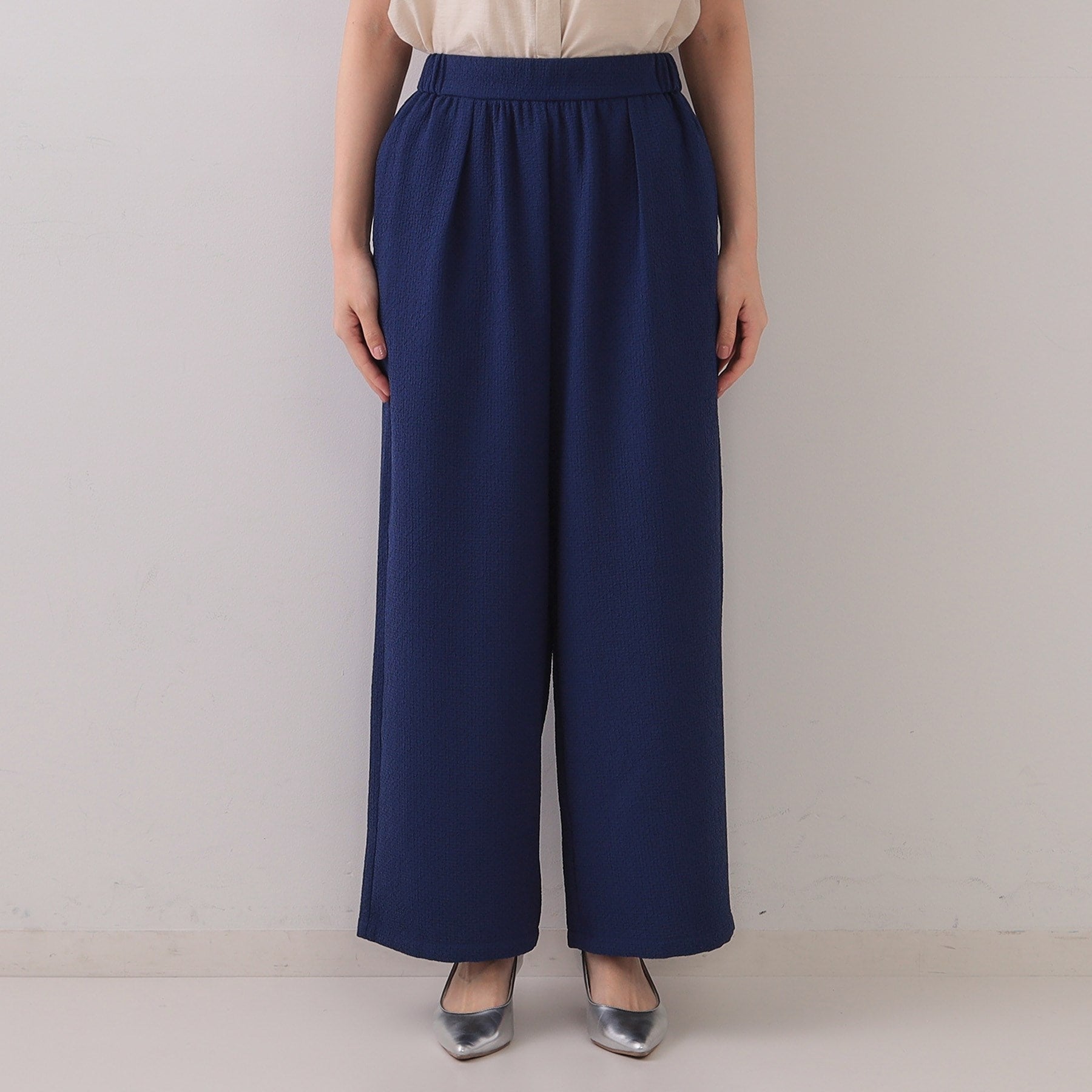 オペーク ドット クリップ OPAQUE.CLIP ストレッチジャカードイージーワイドパンツ/セットアップ対応可【洗濯機洗い可】 (オフホワイト(003)) オフホワイト(003)