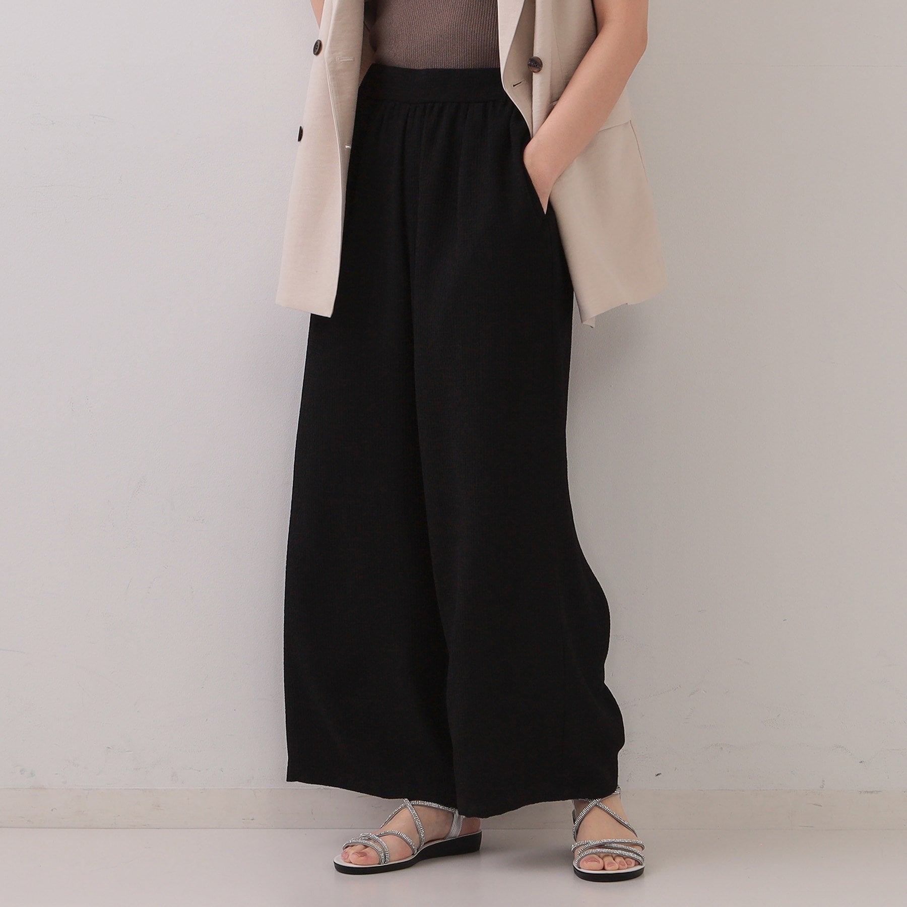 オペーク ドット クリップ OPAQUE.CLIP ストレッチジャカードイージーワイドパンツ/セットアップ対応可【洗濯機洗い可】 (オフホワイト(003)) オフホワイト(003)