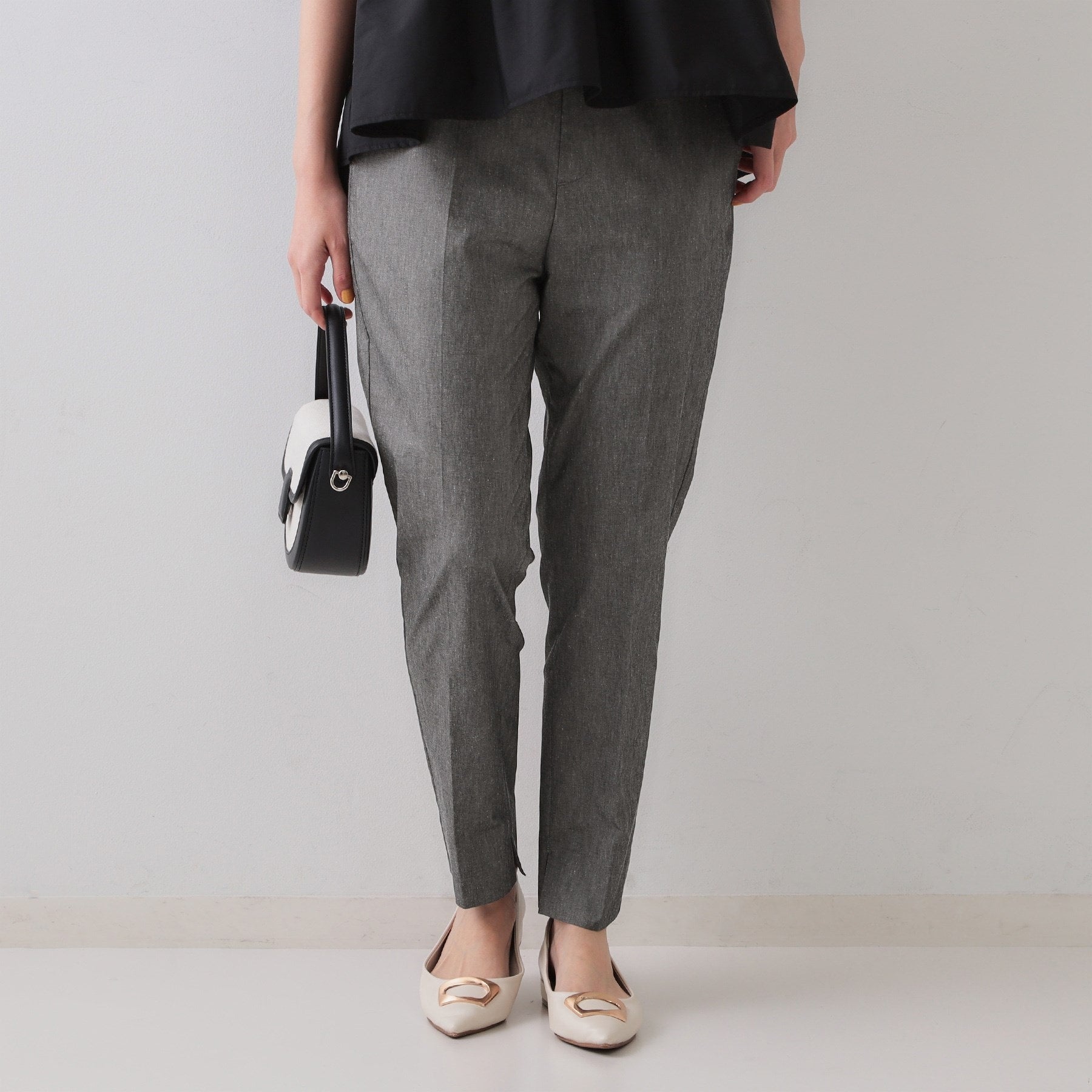 オペーク ドット クリップ OPAQUE.CLIP 麻混ハイストレッチイージースティックパンツ【洗濯機洗い可】 (ベージュ(052)) ベージュ(052)