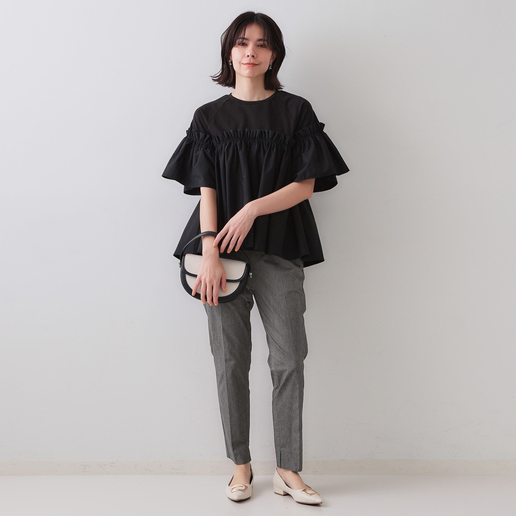 オペーク ドット クリップ OPAQUE.CLIP 麻混ハイストレッチイージースティックパンツ【洗濯機洗い可】 (ベージュ(052)) ベージュ(052)