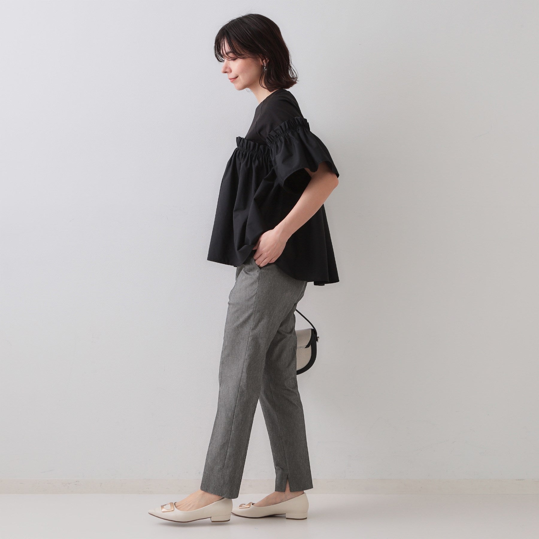 オペーク ドット クリップ OPAQUE.CLIP 麻混ハイストレッチイージースティックパンツ【洗濯機洗い可】 (ベージュ(052)) ベージュ(052)