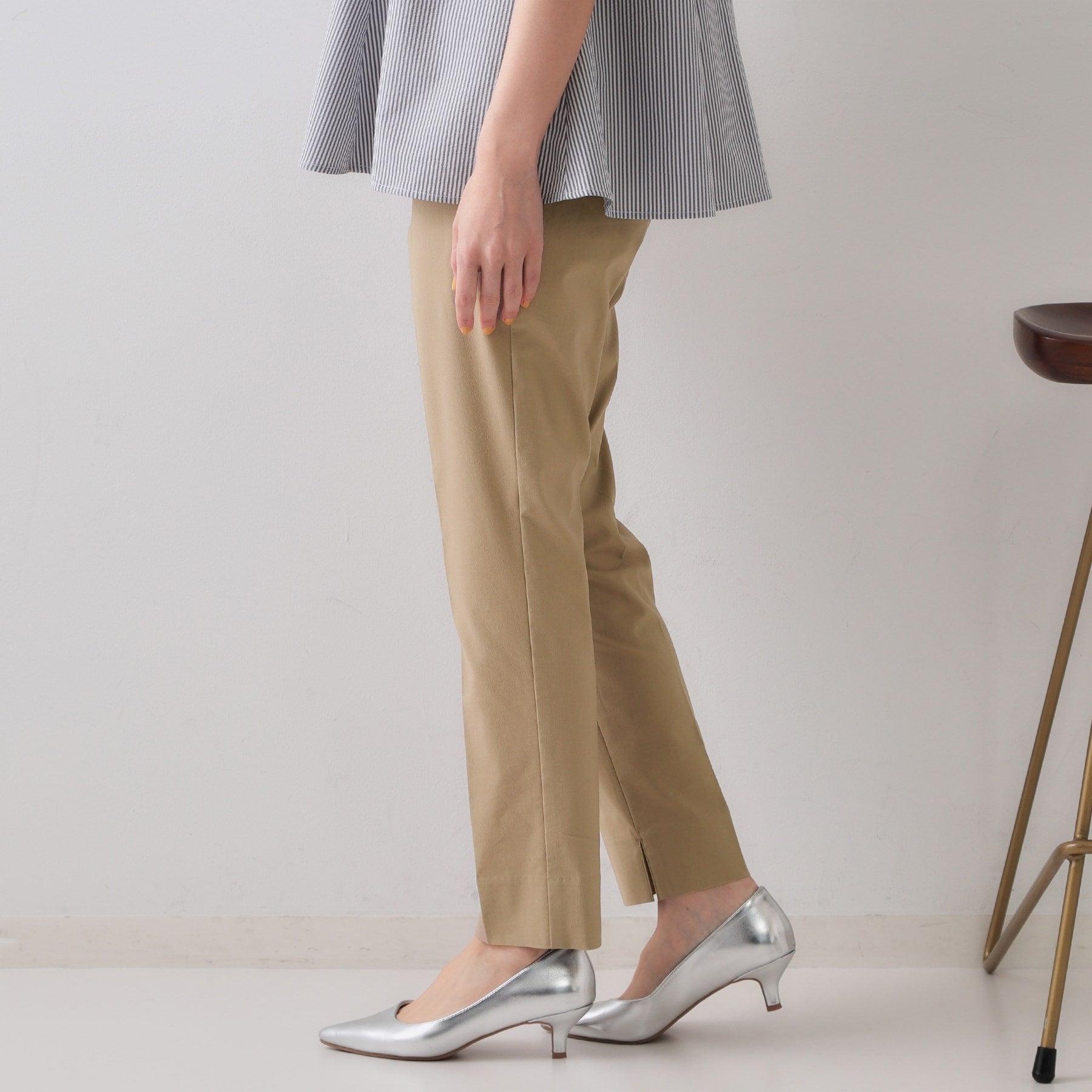 オペーク ドット クリップ OPAQUE.CLIP 麻混ハイストレッチイージースティックパンツ【洗濯機洗い可】 (ベージュ(052)) ベージュ(052)