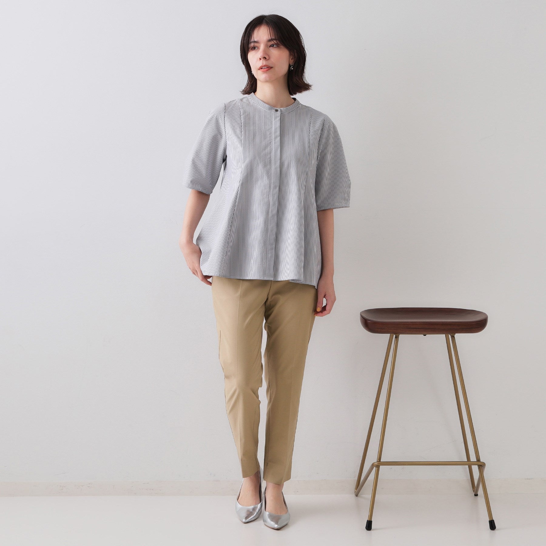 オペーク ドット クリップ OPAQUE.CLIP 麻混ハイストレッチイージースティックパンツ【洗濯機洗い可】 (ベージュ(052)) ベージュ(052)