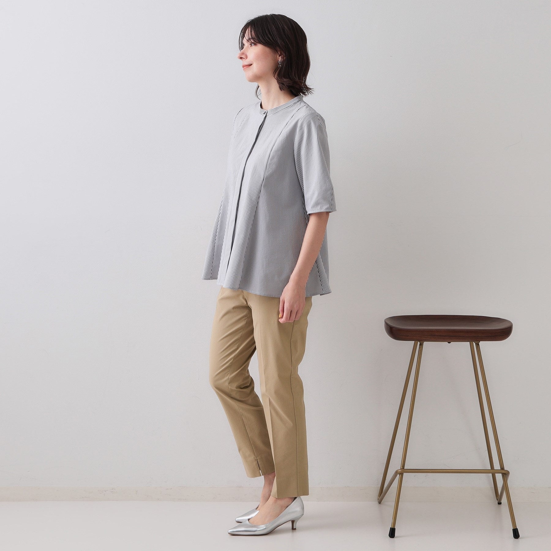 オペーク ドット クリップ OPAQUE.CLIP 麻混ハイストレッチイージースティックパンツ【洗濯機洗い可】 (ベージュ(052)) ベージュ(052)