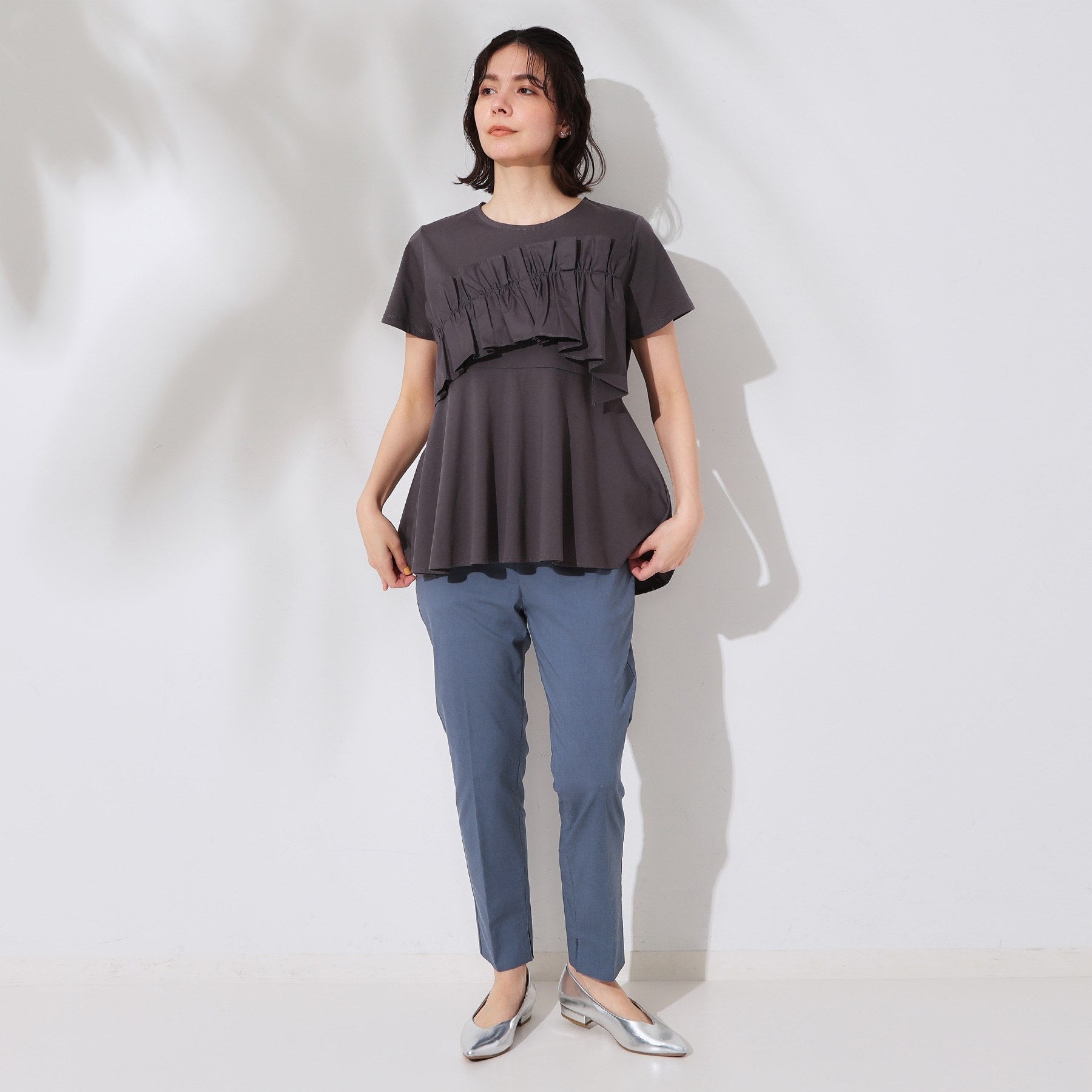 オペーク ドット クリップ OPAQUE.CLIP 麻混ハイストレッチイージースティックパンツ【洗濯機洗い可】 (ベージュ(052)) ベージュ(052)