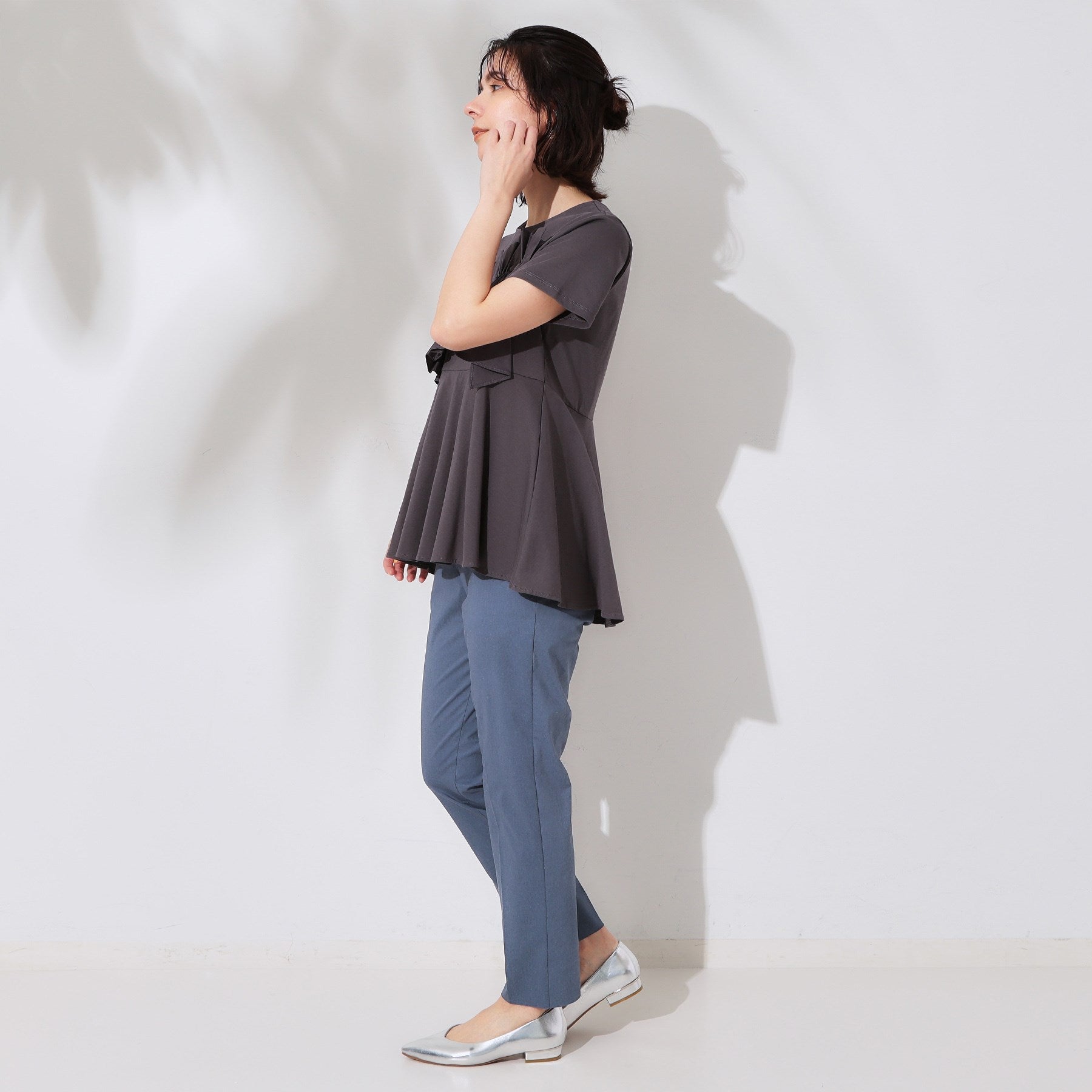 オペーク ドット クリップ OPAQUE.CLIP 麻混ハイストレッチイージースティックパンツ【洗濯機洗い可】 (ベージュ(052)) ベージュ(052)