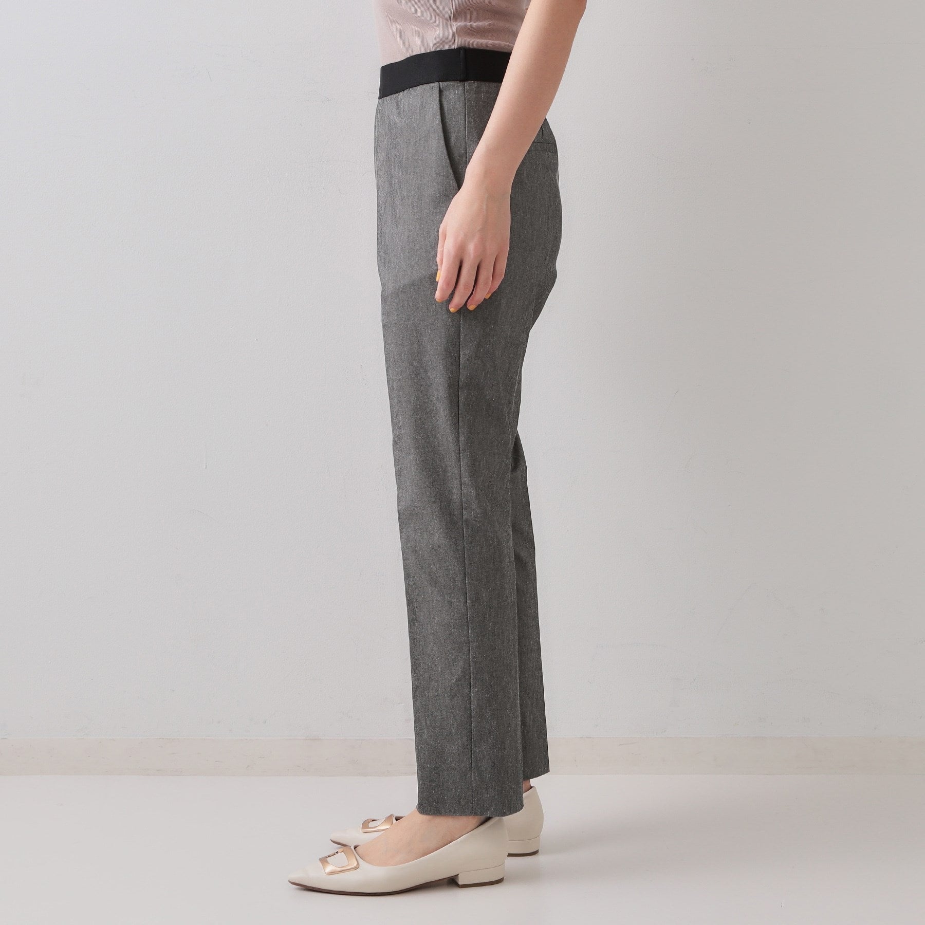 オペーク ドット クリップ OPAQUE.CLIP 麻混ハイストレッチイージースティックパンツ【洗濯機洗い可】 (ベージュ(052)) ベージュ(052)