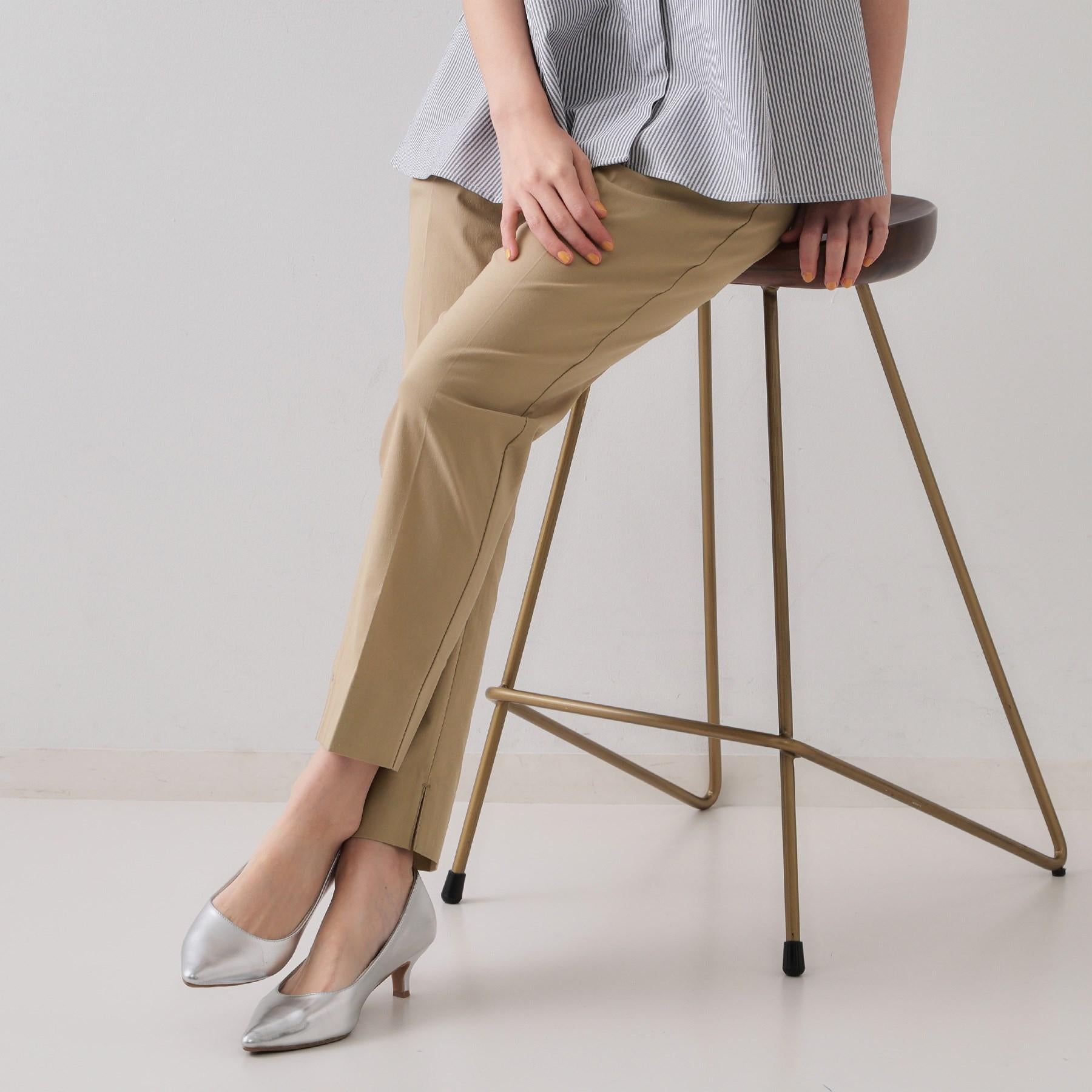 オペーク ドット クリップ OPAQUE.CLIP 麻混ハイストレッチイージースティックパンツ【洗濯機洗い可】 (ベージュ(052)) ベージュ(052)