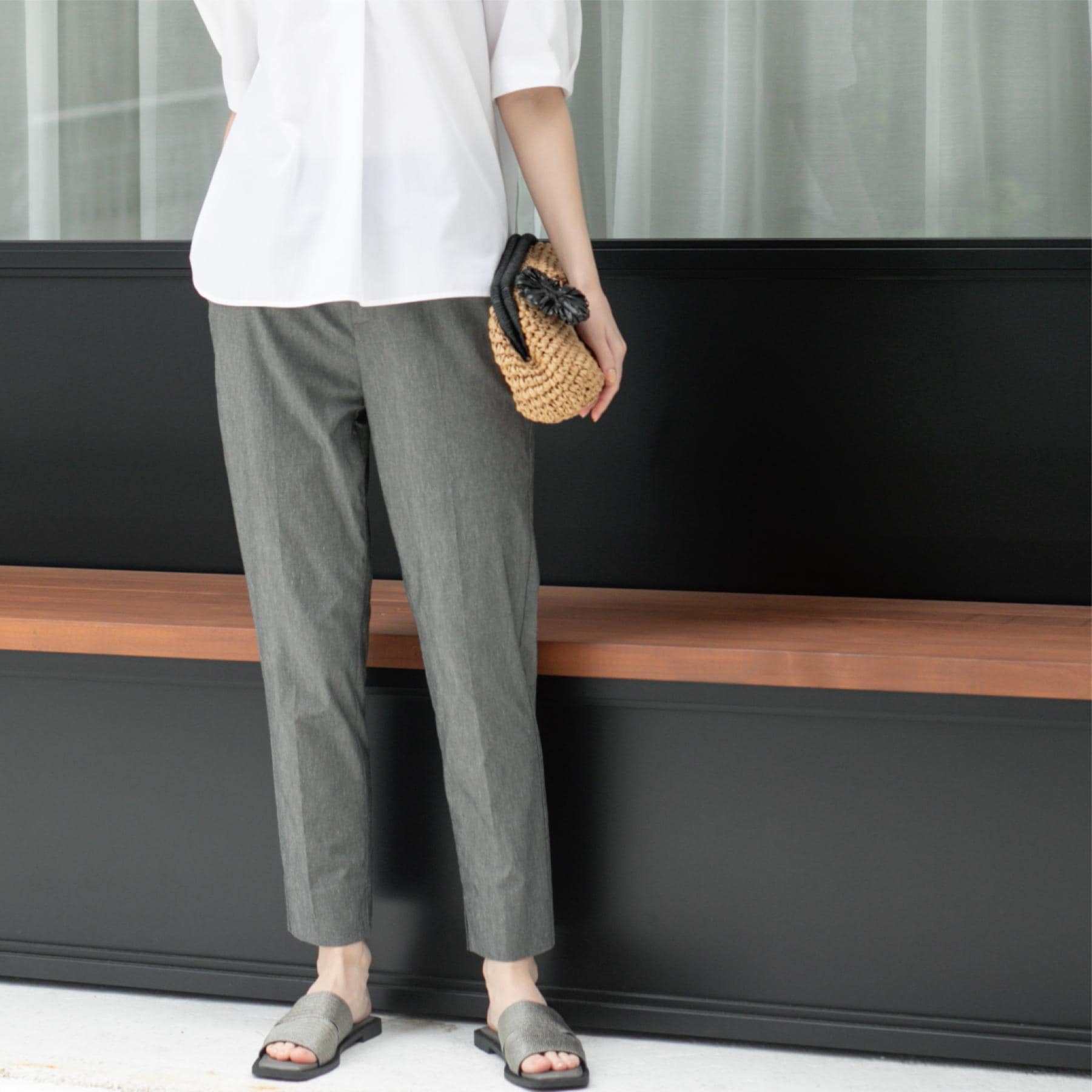 オペーク ドット クリップ OPAQUE.CLIP 麻混ハイストレッチイージースティックパンツ【洗濯機洗い可】 (グレー(012)) グレー(012)