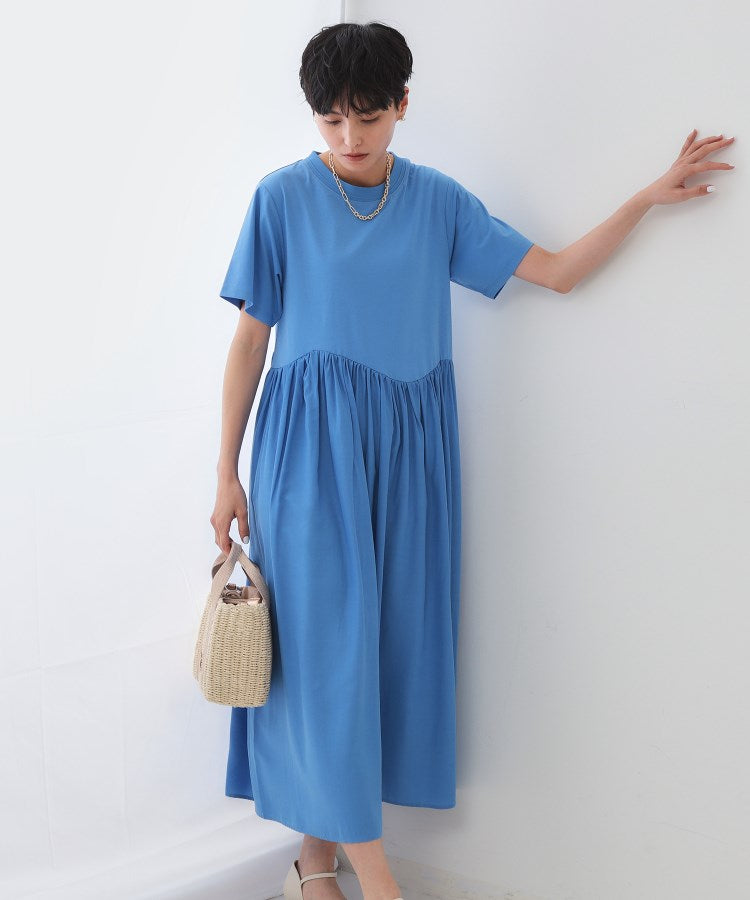 オペーク ドット クリップ OPAQUE.CLIP アシメドッキングフレアワンピース【洗濯機洗い可】 (ブルー(092)) ブルー(092)