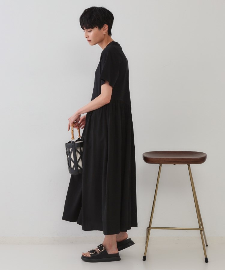 オペーク ドット クリップ OPAQUE.CLIP アシメドッキングフレアワンピース【洗濯機洗い可】 (ブルー(092)) ブルー(092)